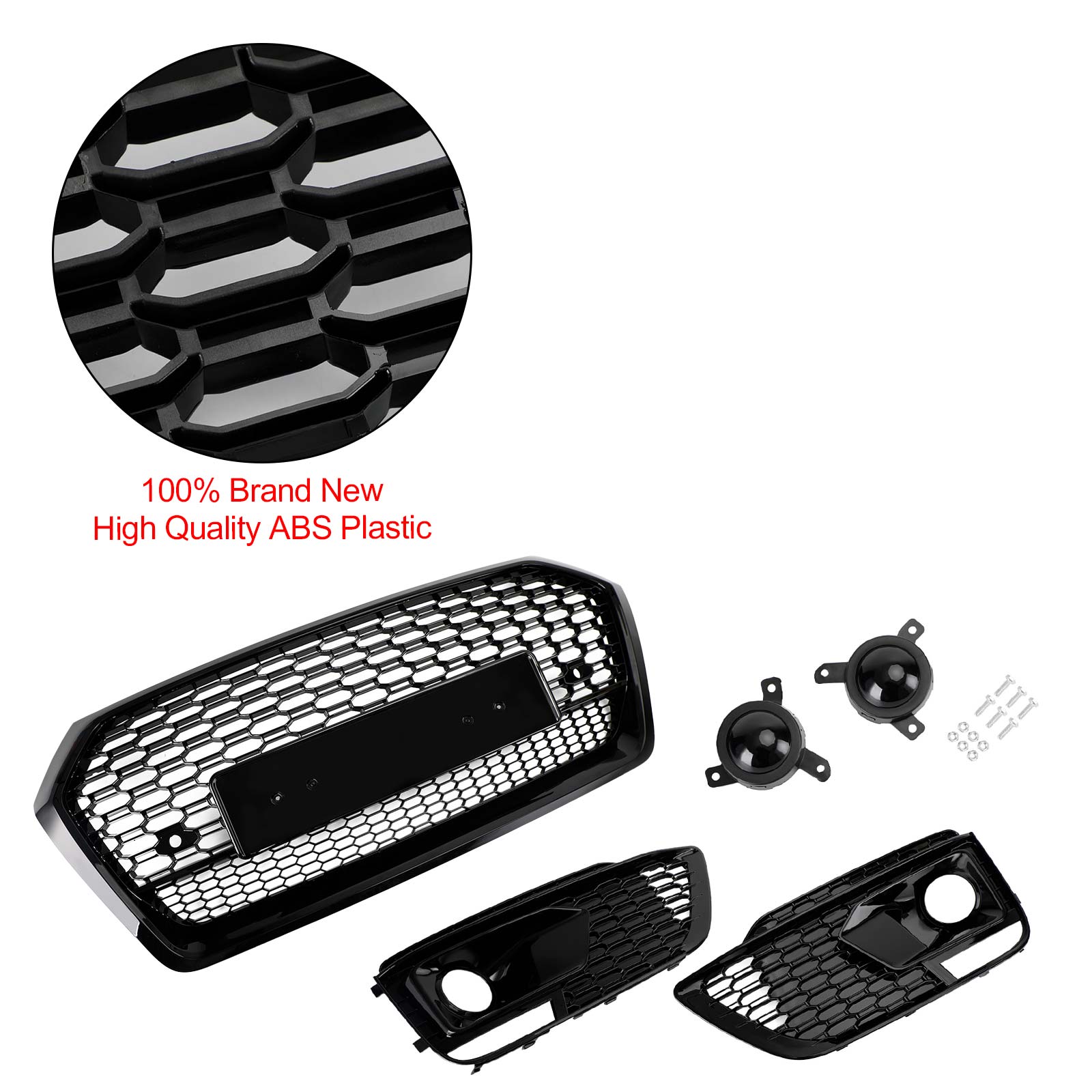 2018-2020 Audi Q5 SQ5 RSQ5 Style Front Honeycomb Mesh Grill + Fog Lamp Grille