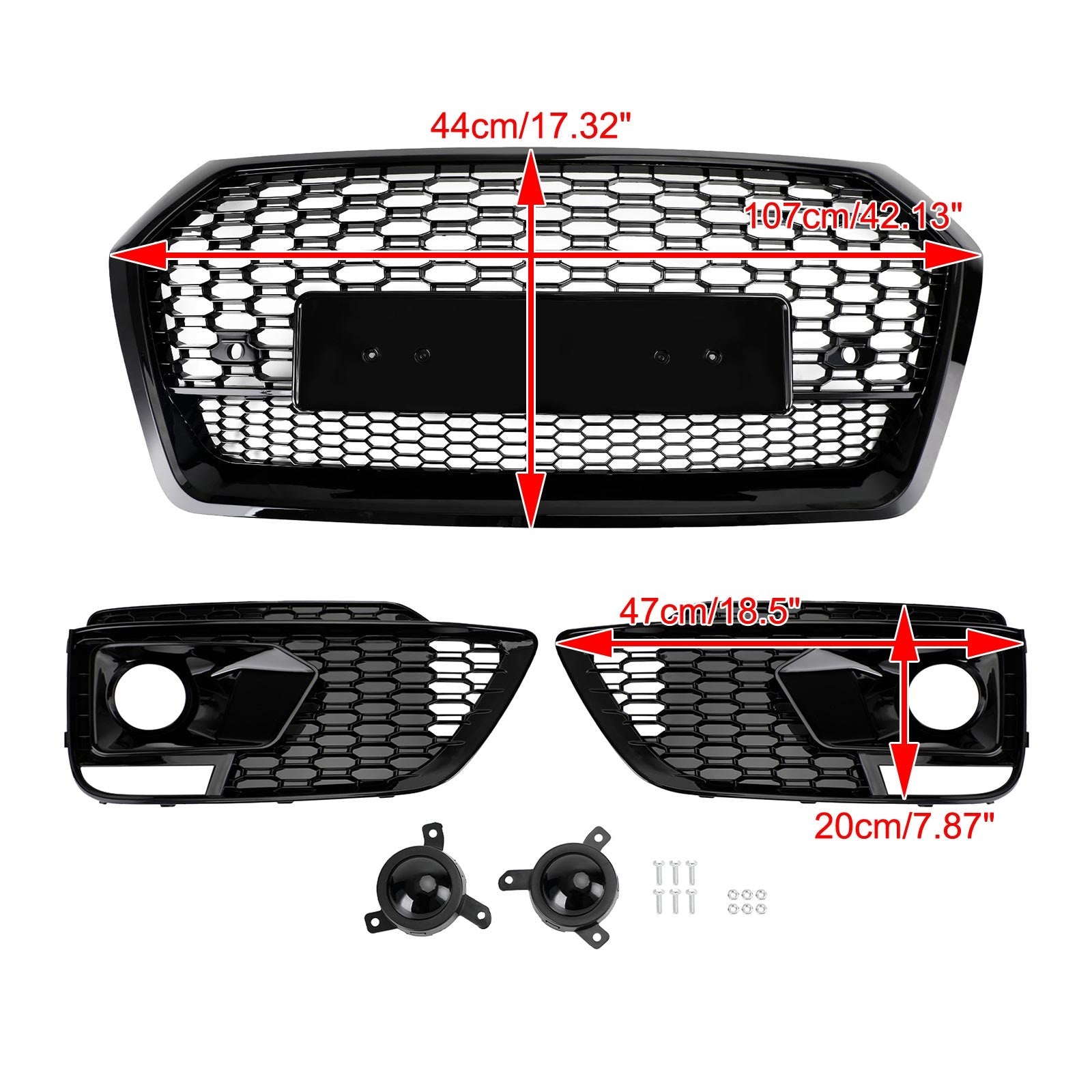 2018-2020 Audi Q5 SQ5 RSQ5 Style Front Honeycomb Mesh Grill + Fog Lamp Grille