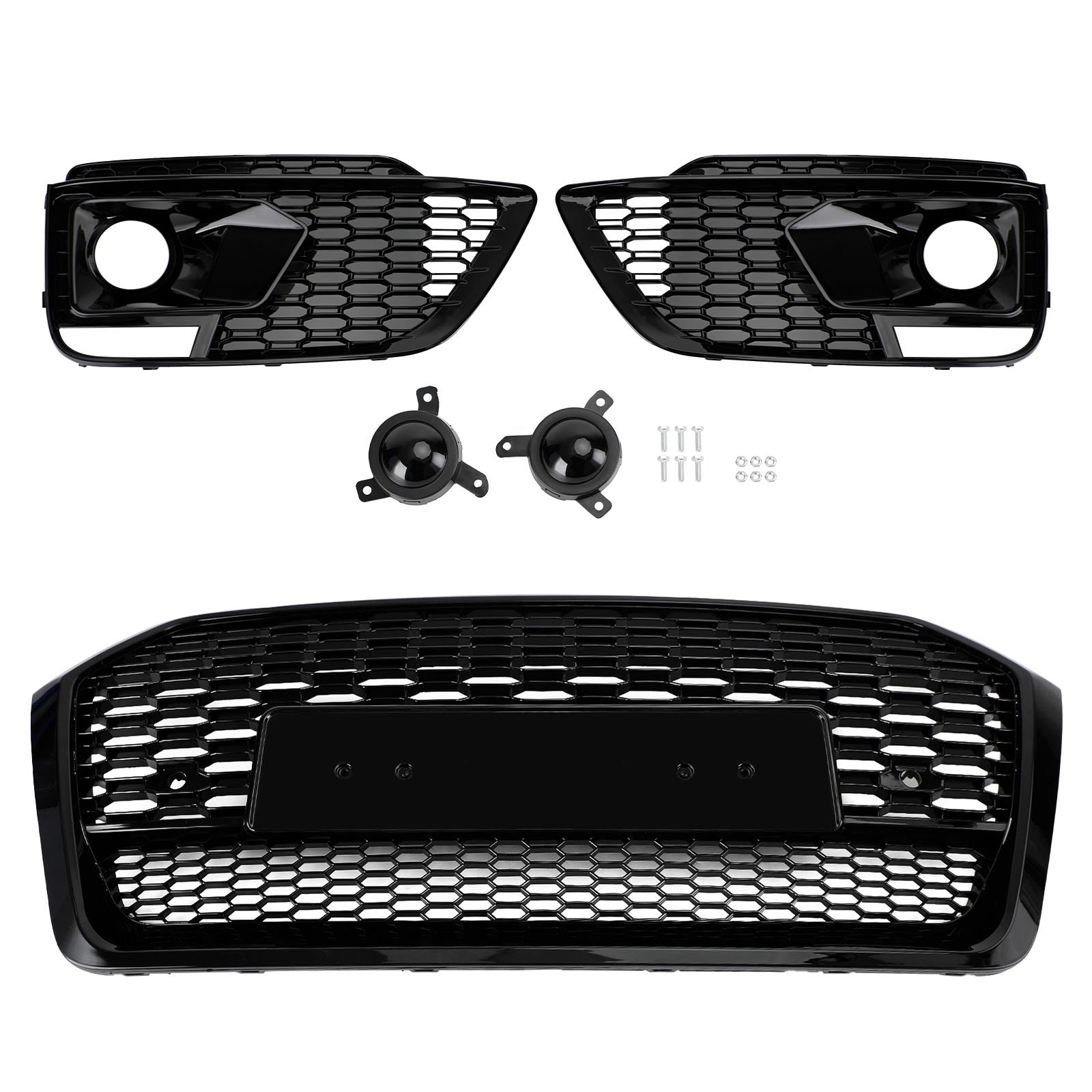 2018-2020 Audi Q5 SQ5 RSQ5 Style Front Honeycomb Mesh Grill + Fog Lamp Grille