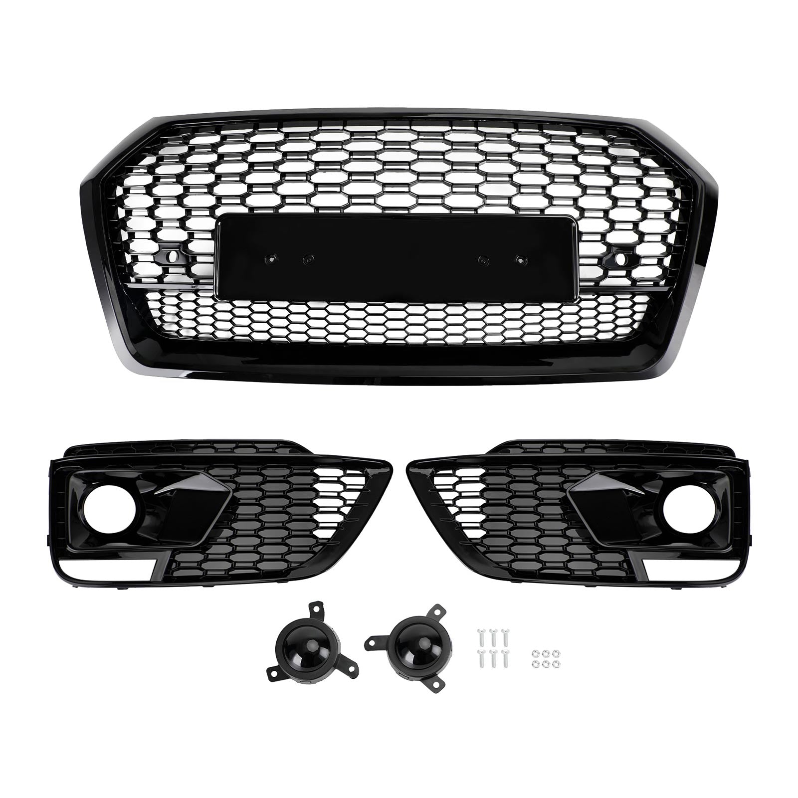 2018-2020 Audi Q5 SQ5 RSQ5 Style Front Honeycomb Mesh Grill + Fog Lamp Grille