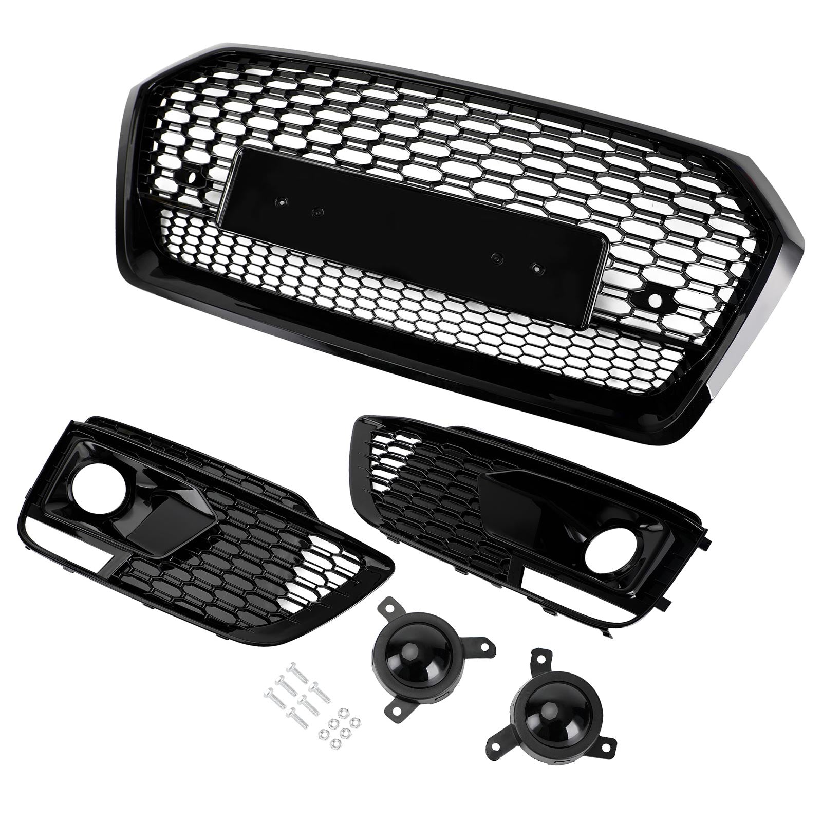 2018-2020 Audi Q5 SQ5 RSQ5 Style Front Honeycomb Mesh Grill + Fog Lamp Grille