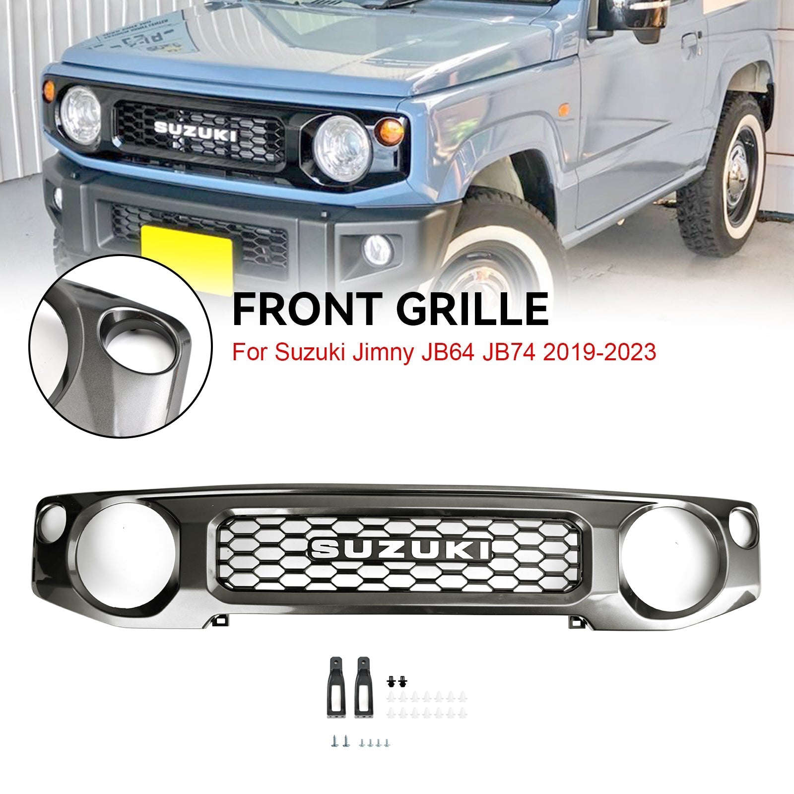2019 2020 2021 2022 2023 Suzuki Jimny JB74 Honeycomb Front Bumper Grill Grille Grey