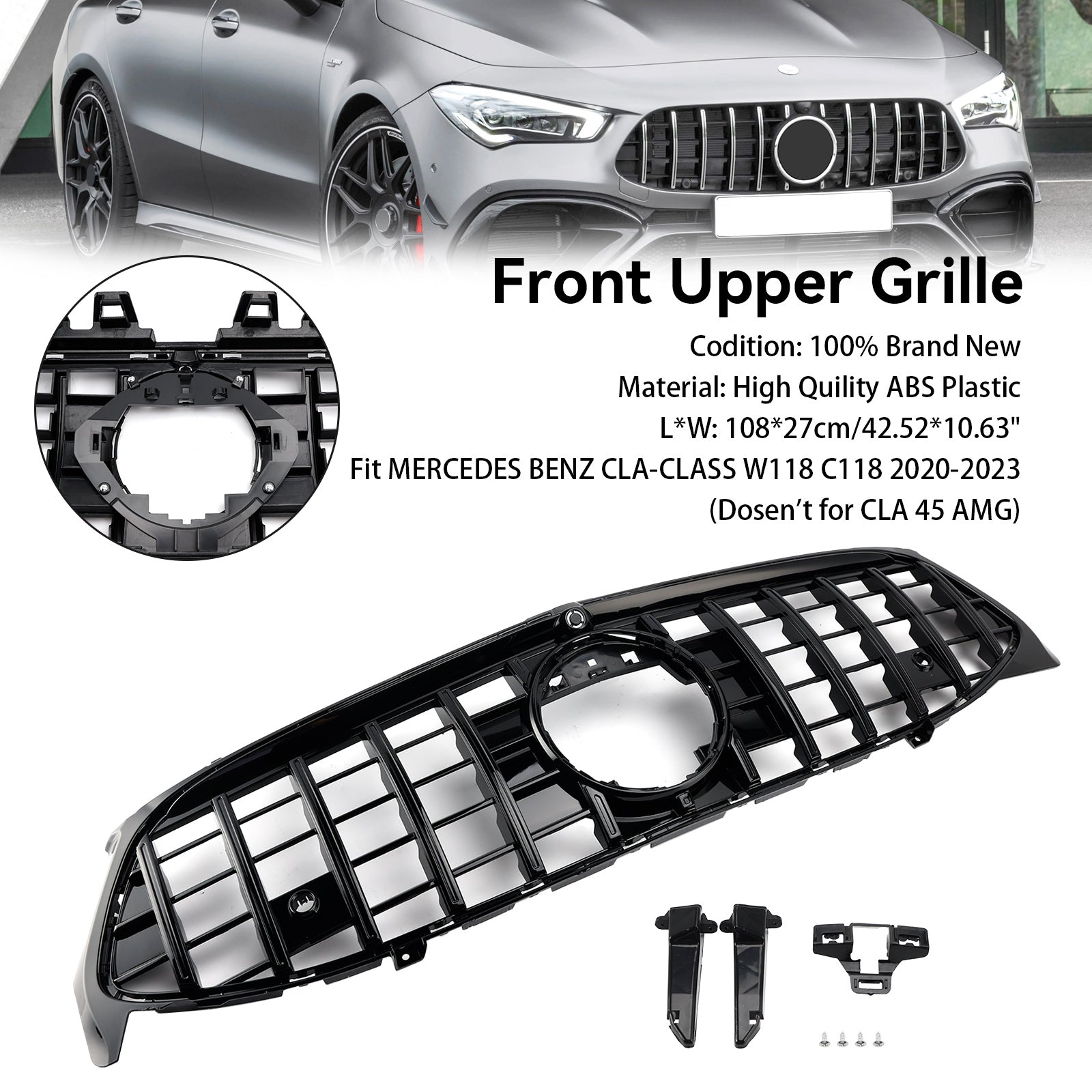 2020 2021 2022 2023 CLA-CLASS W118 C11 MERCEDES BENZ Front Bumper Grille Grill Black