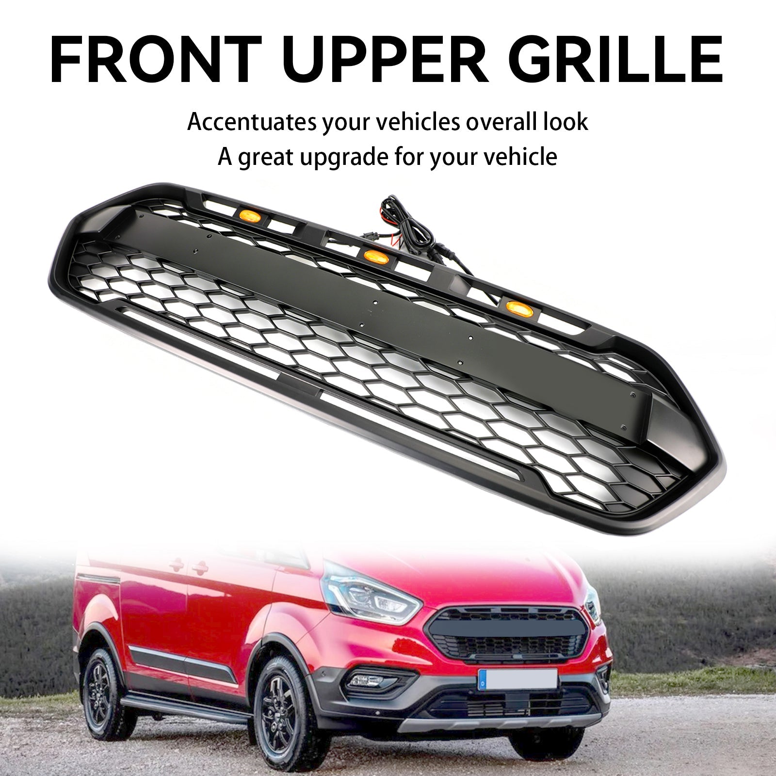2018-2023 Ford Transit Custom Raptor Style Trail W/ 3LED Matte Black Front Bumper Grille