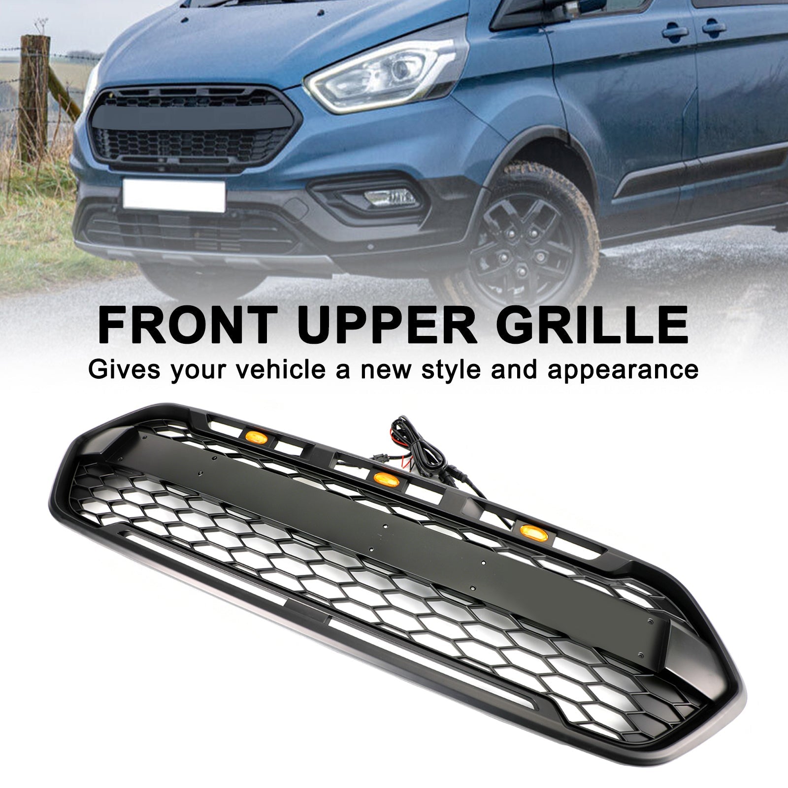 2018-2023 Ford Transit Custom Raptor Style Trail W/ 3LED Matte Black Front Bumper Grille