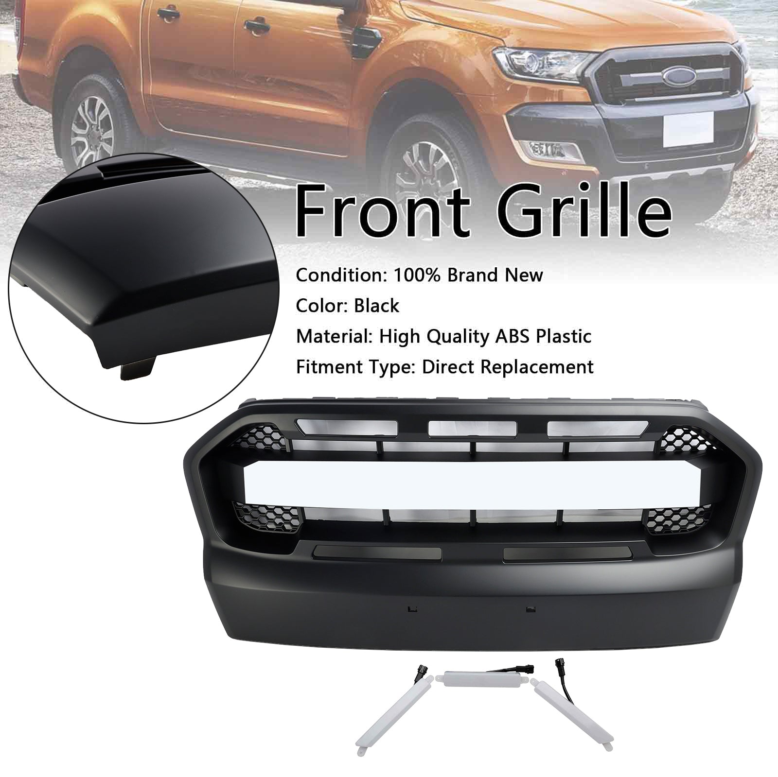 2015-2019 Ford Ranger T7 W/LED Raptor Style Front Bumper Grill Grille