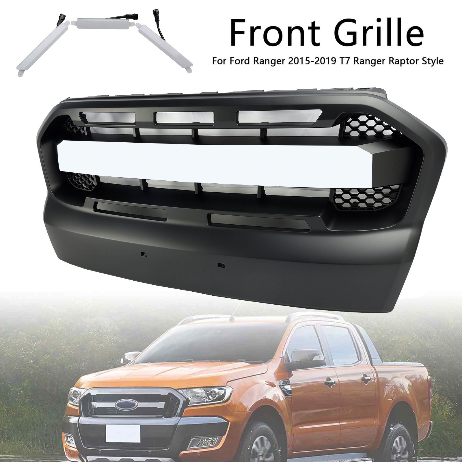 2015 2016 2017 2018 2019 Ford Ranger T7 W/LED Raptor Style Front Bumper Grill Grille