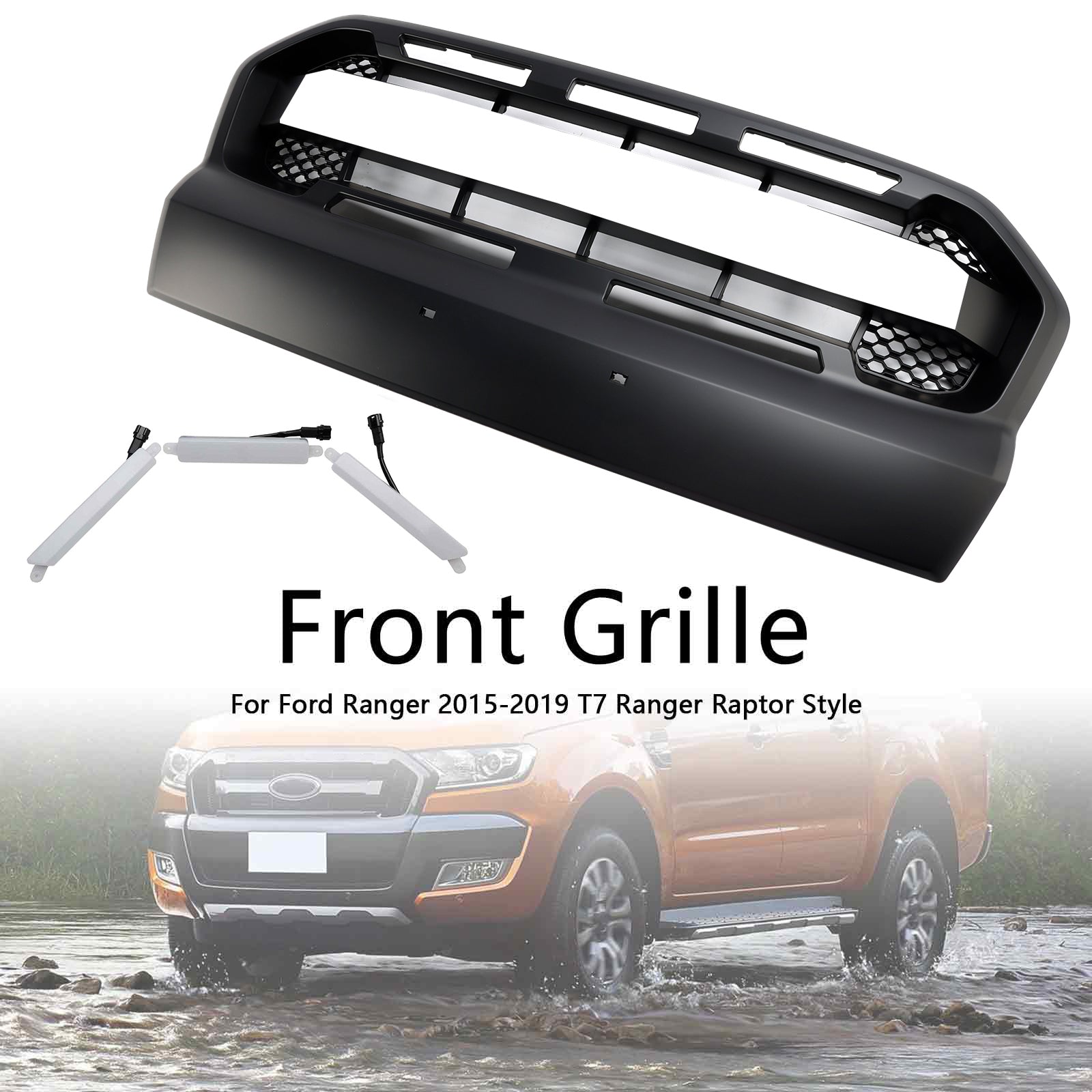 2015-2019 Ford Ranger T7 W/LED Raptor Style Front Bumper Grill Grille