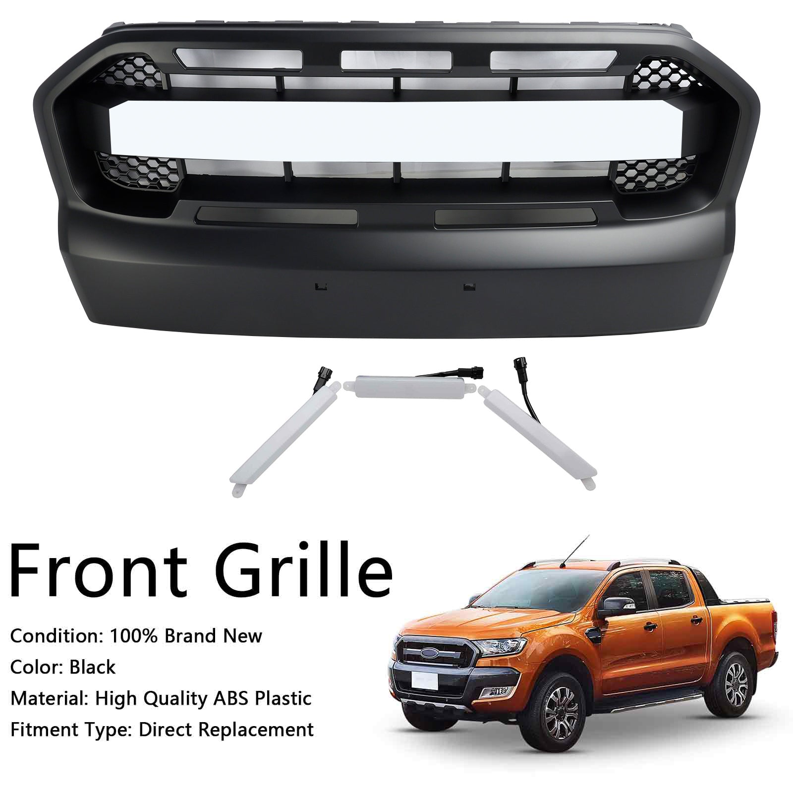 2015-2019 Ford Ranger T7 With LED Raptor Style Front Bumper Grill Grille