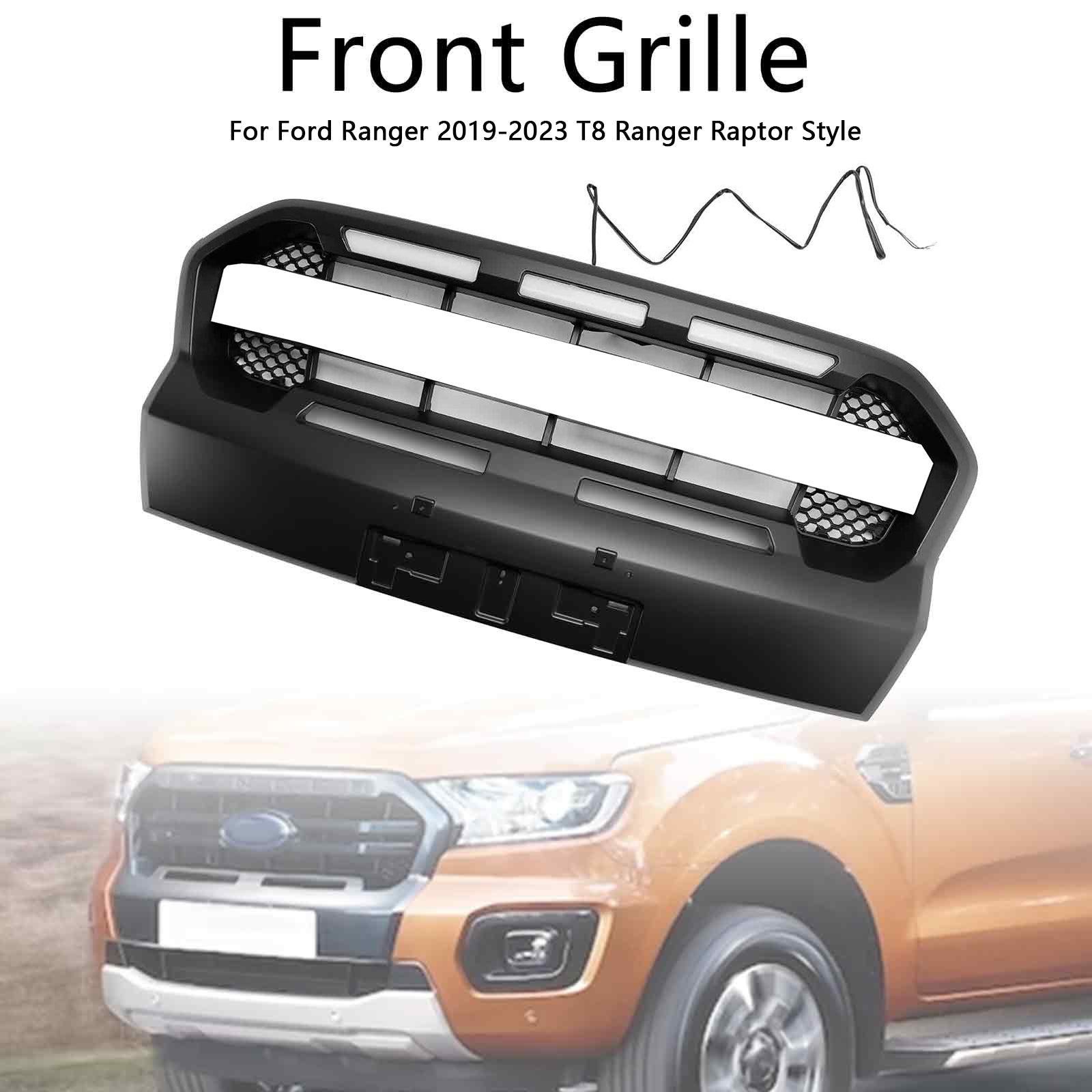 2019-2023 Ford Ranger T8 W/LED Raptor Style Front Bumper Grille Grill