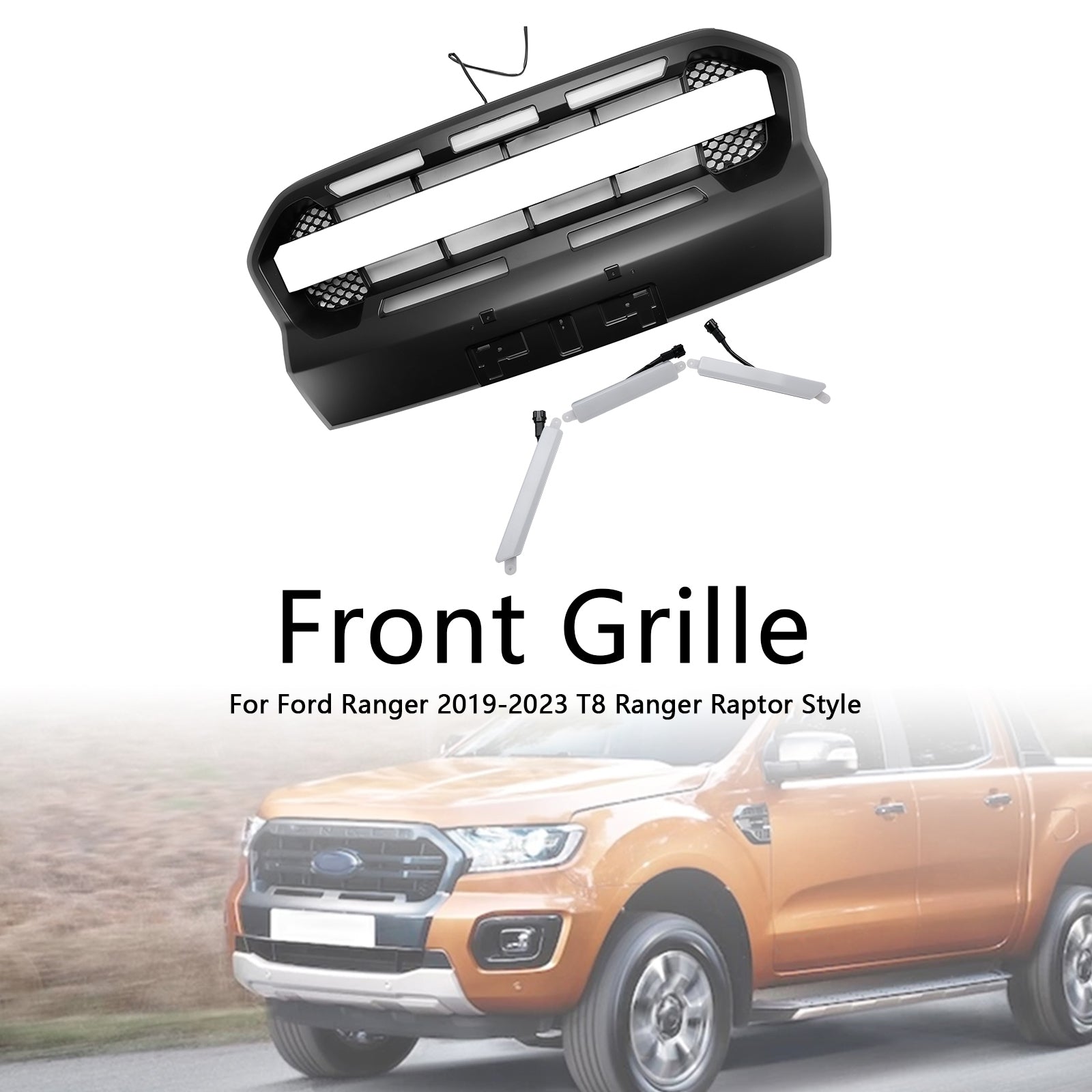 2019-2023 Ford Ranger T8 W/LED Raptor Style Front Bumper Grille Grill