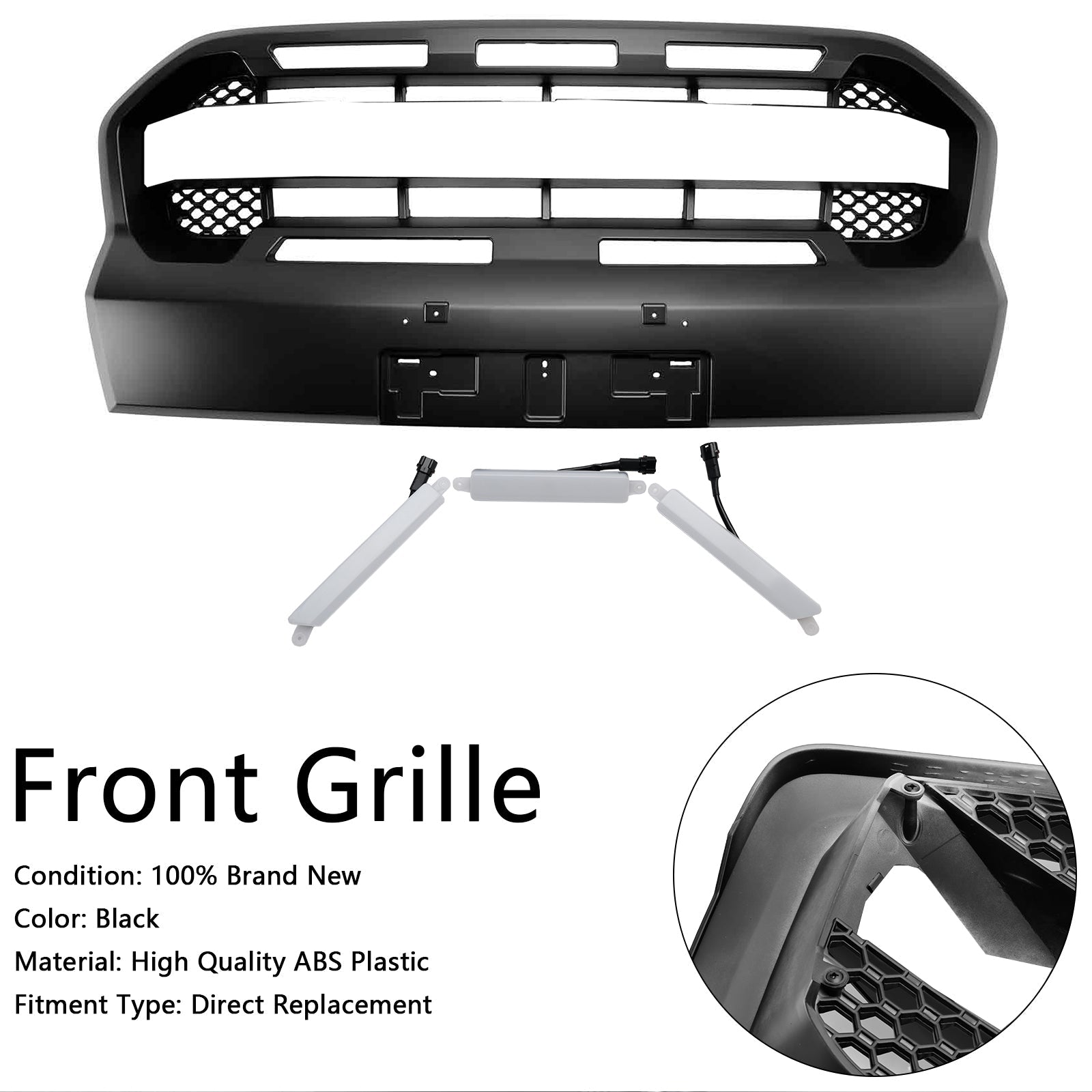2019-2023 Ford Ranger T8 W/LED Raptor Style Front Bumper Grille Grill