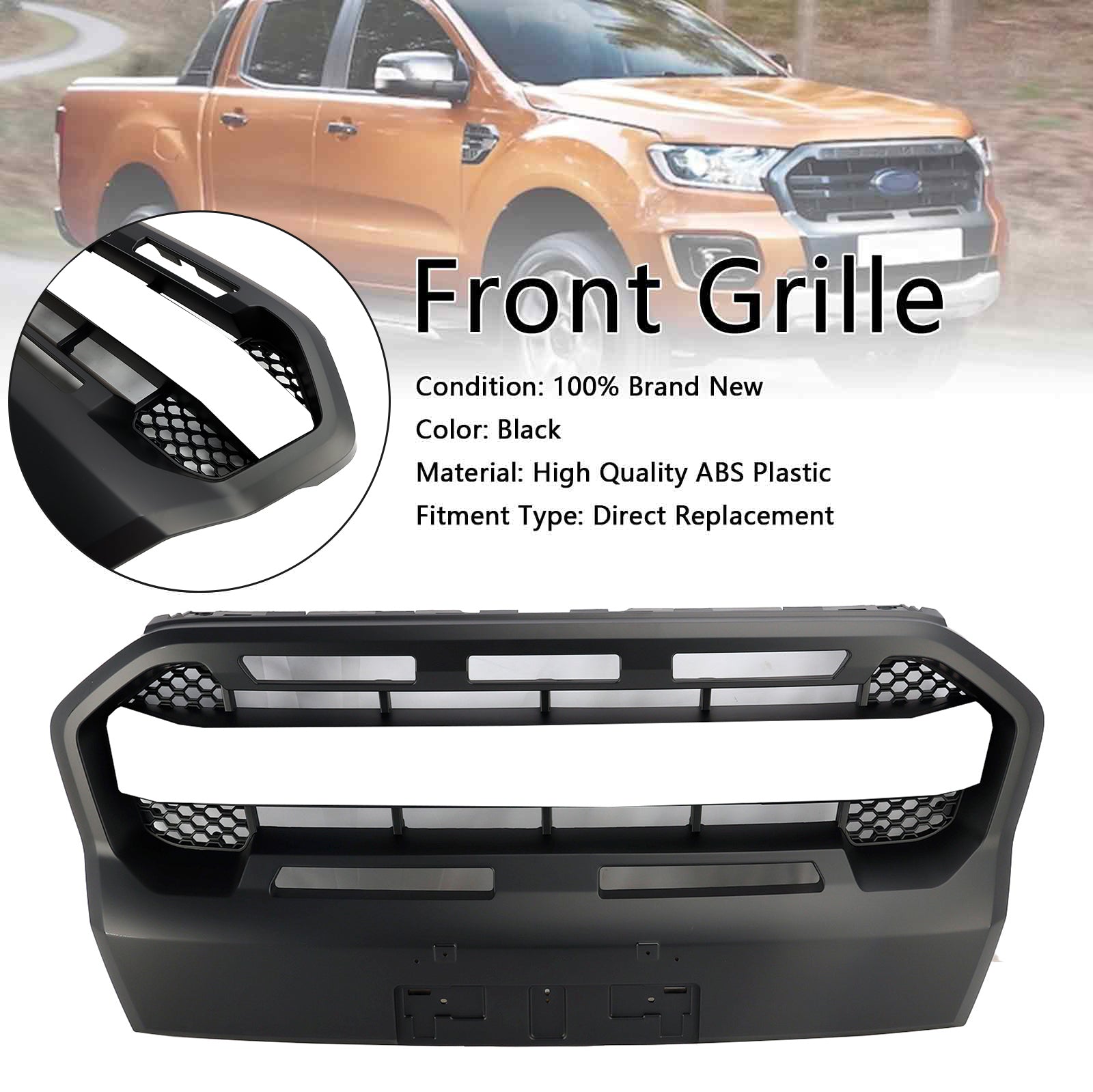 Matt Black Ranger Raptor Style Front Bumper Grille Fit Ford Ranger 2019-2023 T8