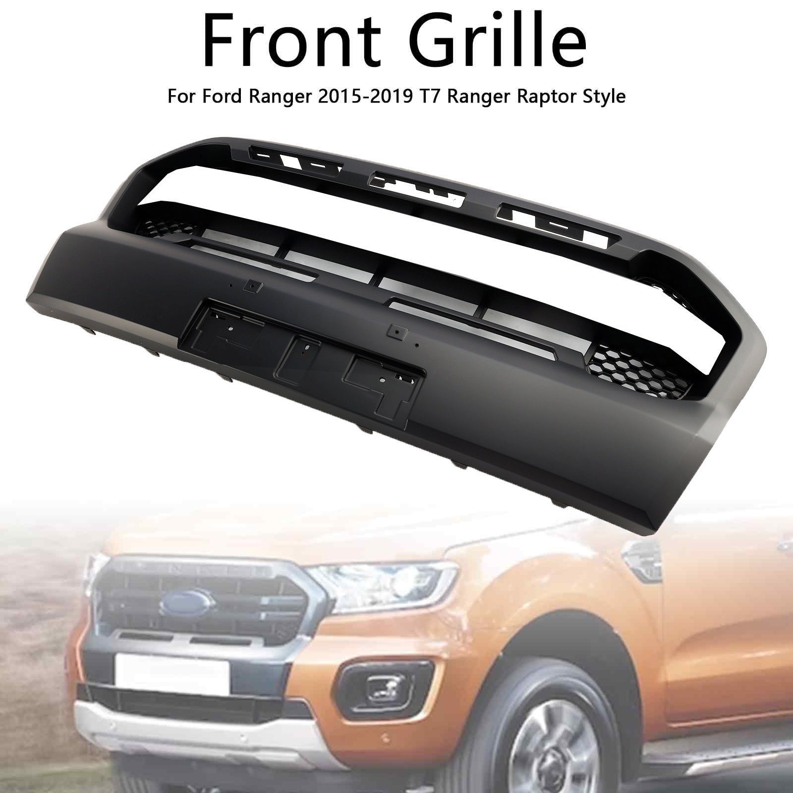 2019 2020 2021 2022 2023 Ford Ranger T8 Matt Black Ranger Raptor Style Front Bumper Grille