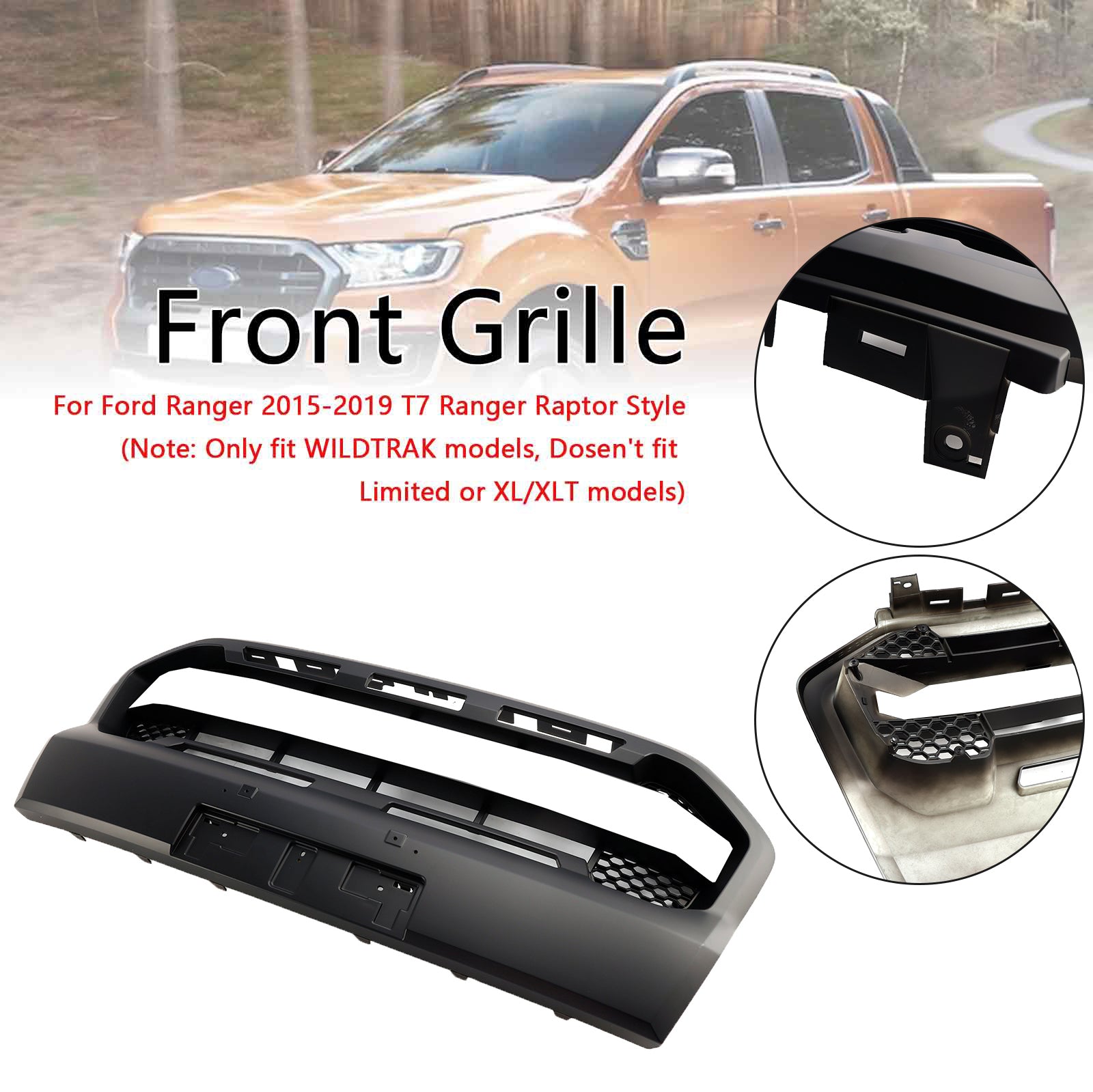 2019 2020 2021 2022 2023 Ford Ranger T8 Matt Black Ranger Raptor Style Front Bumper Grille