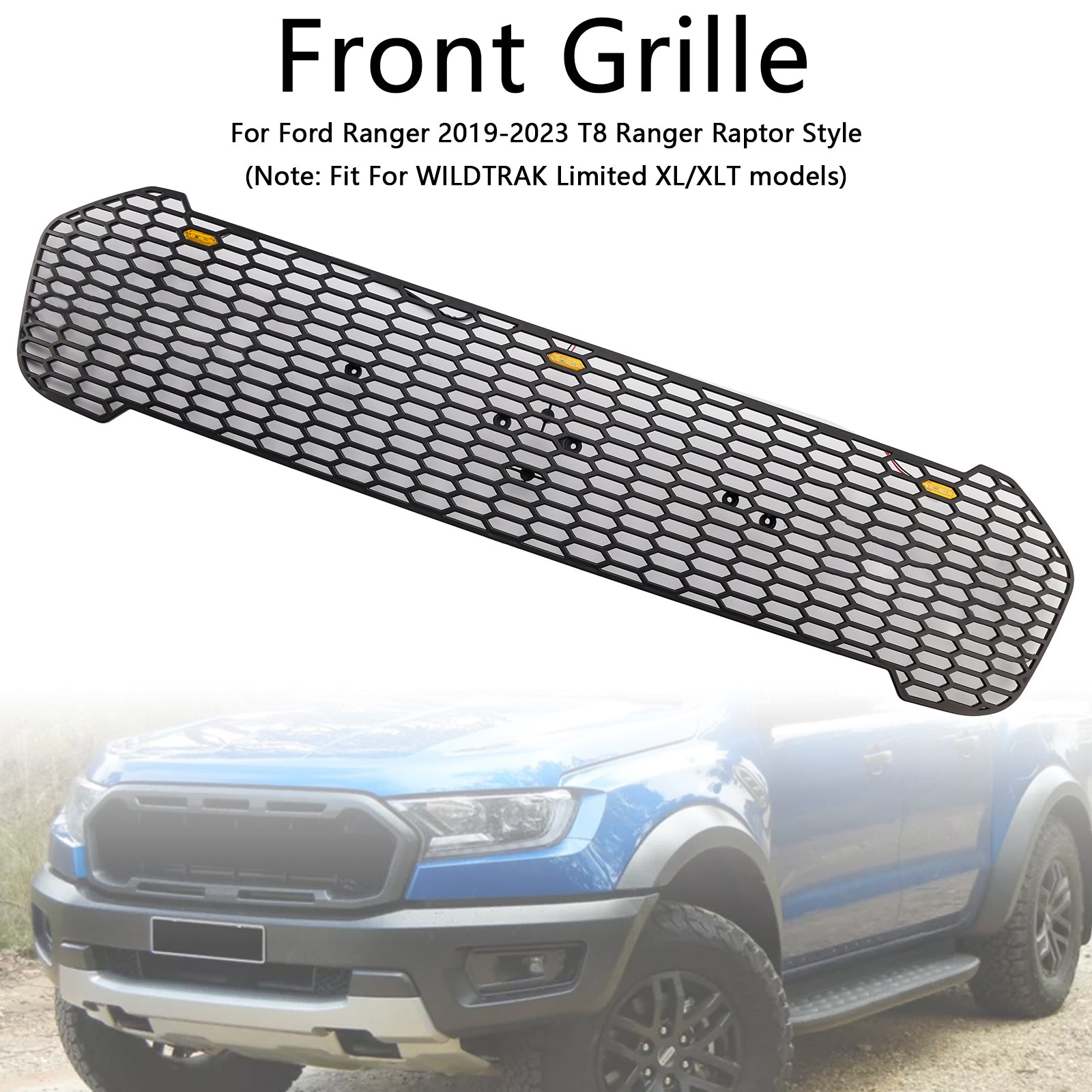 2019 2020 2021 2022 2023 Ford Ranger T8 W/LED Raptor Style Front Bumper Grille Grill