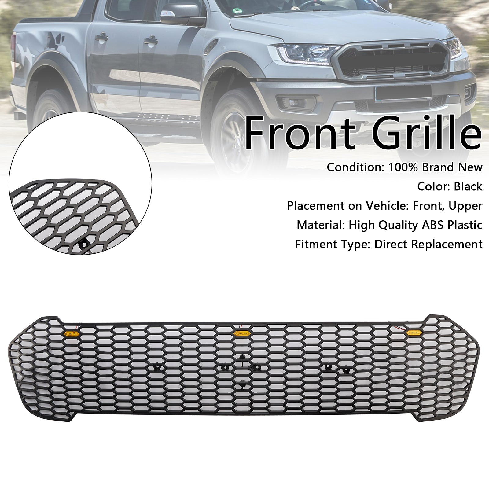 2019 2020 2021 2022 2023 Ford Ranger T8 W/LED Raptor Style Front Bumper Grille Grill