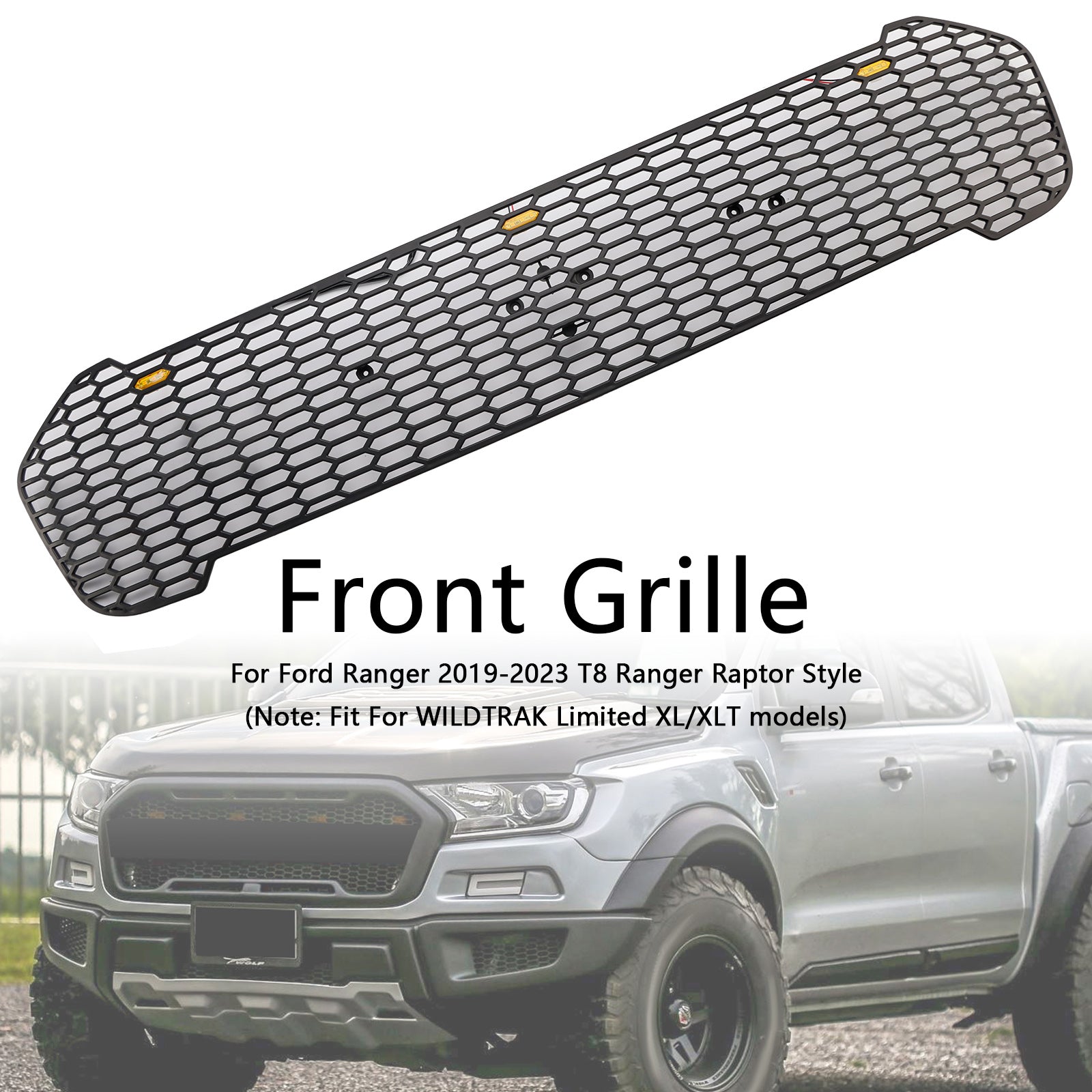 2019 2020 2021 2022 2023 Ford Ranger T8 W/LED Raptor Style Front Bumper Grille Grill
