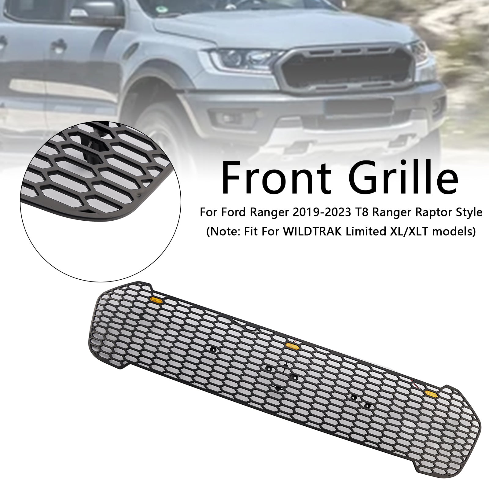 2019 2020 2021 2022 2023 Ford Ranger T8 W/LED Raptor Style Front Bumper Grille Grill
