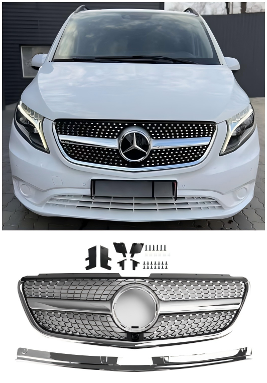 2015 2016 2017 2018 2019 Vito W447 Mercedes GT Stlye Diamond Front Bumper Grill Grille