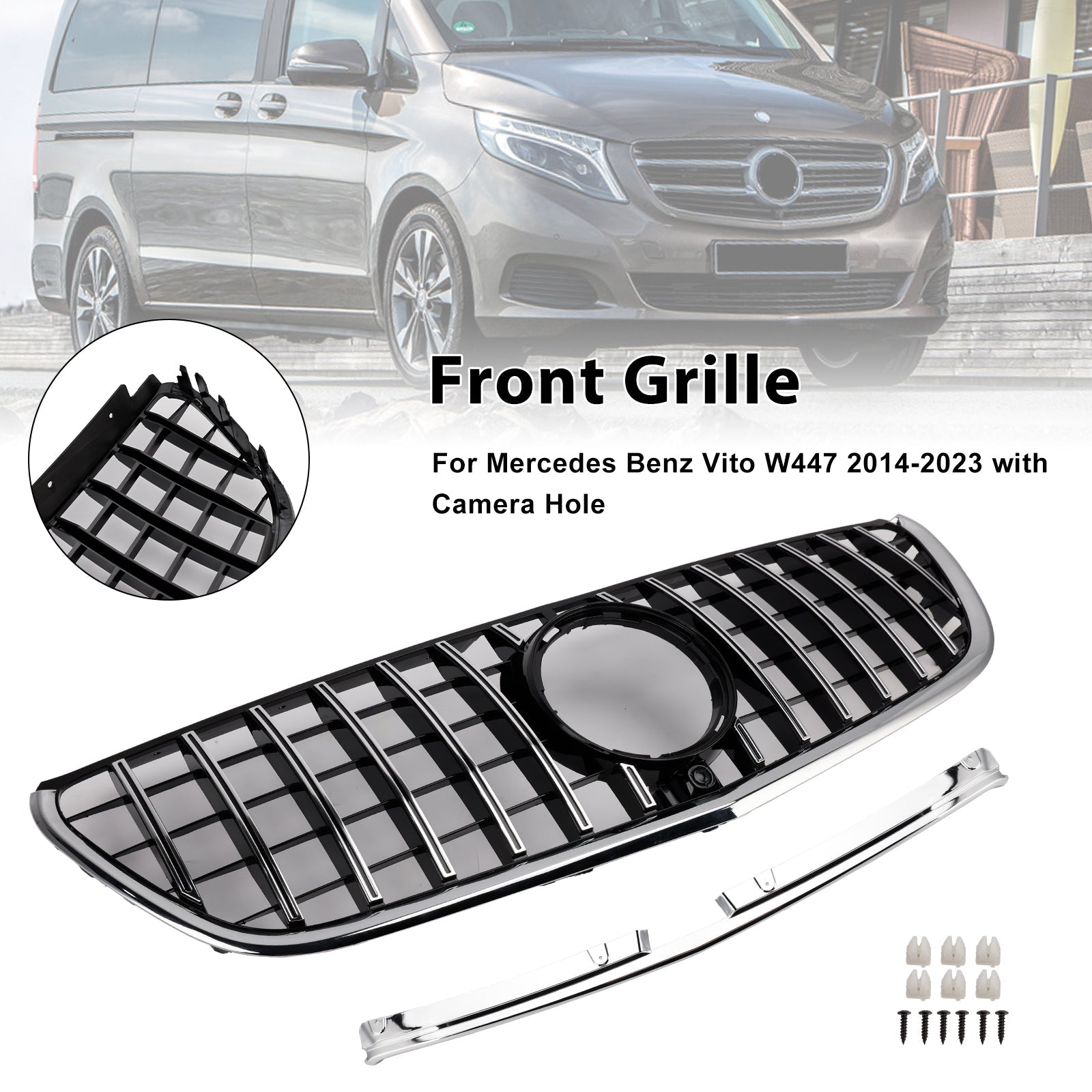 2014-2023 Mercedes Benz Vito W447 Chrome Front Bumper Grill Grille GT Stlye