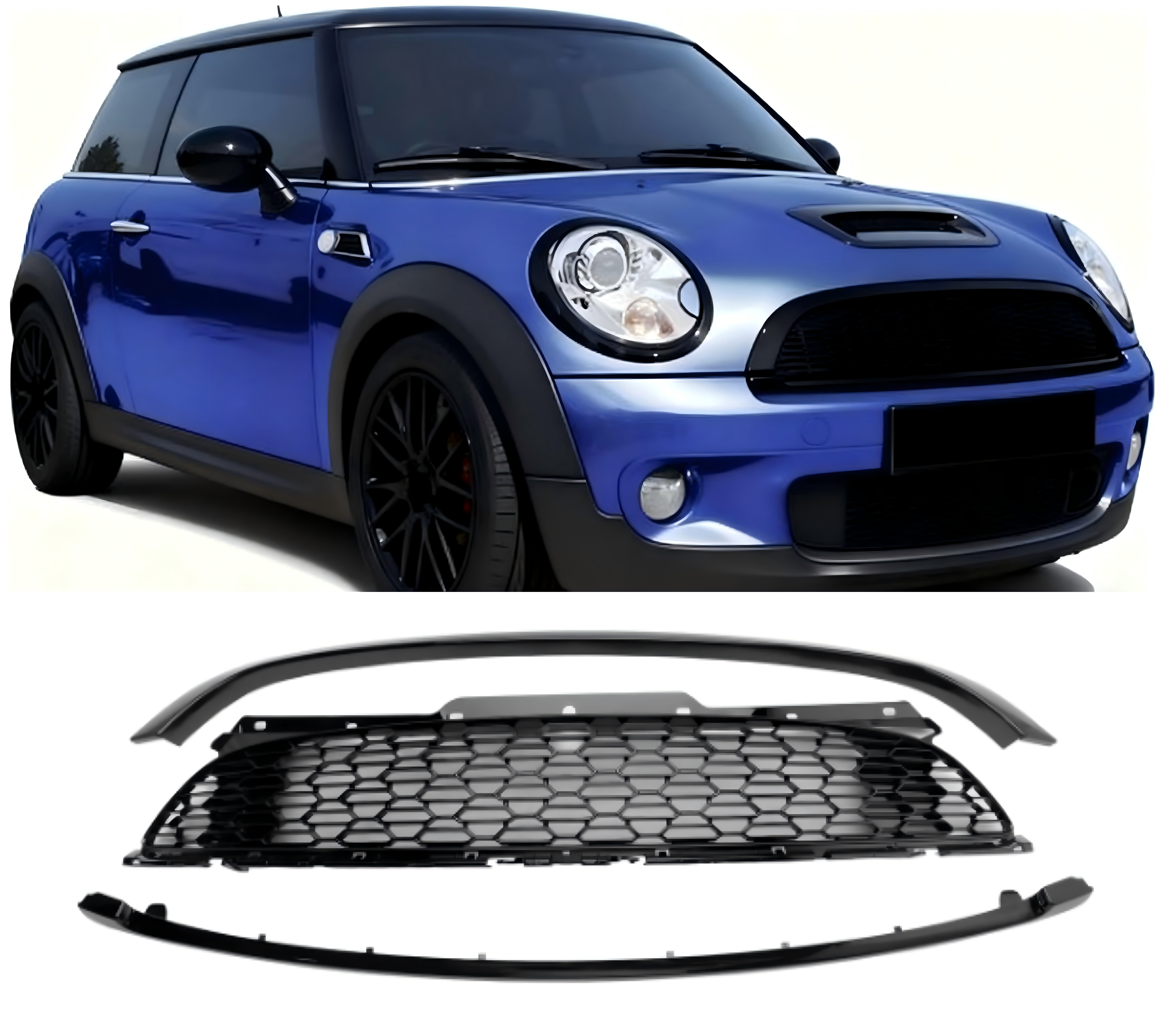 2012-2015 MINI R59 Cooper S & JCW 2-Door Roadster Coupe 3PCS Gloss Black Front Grill Grille