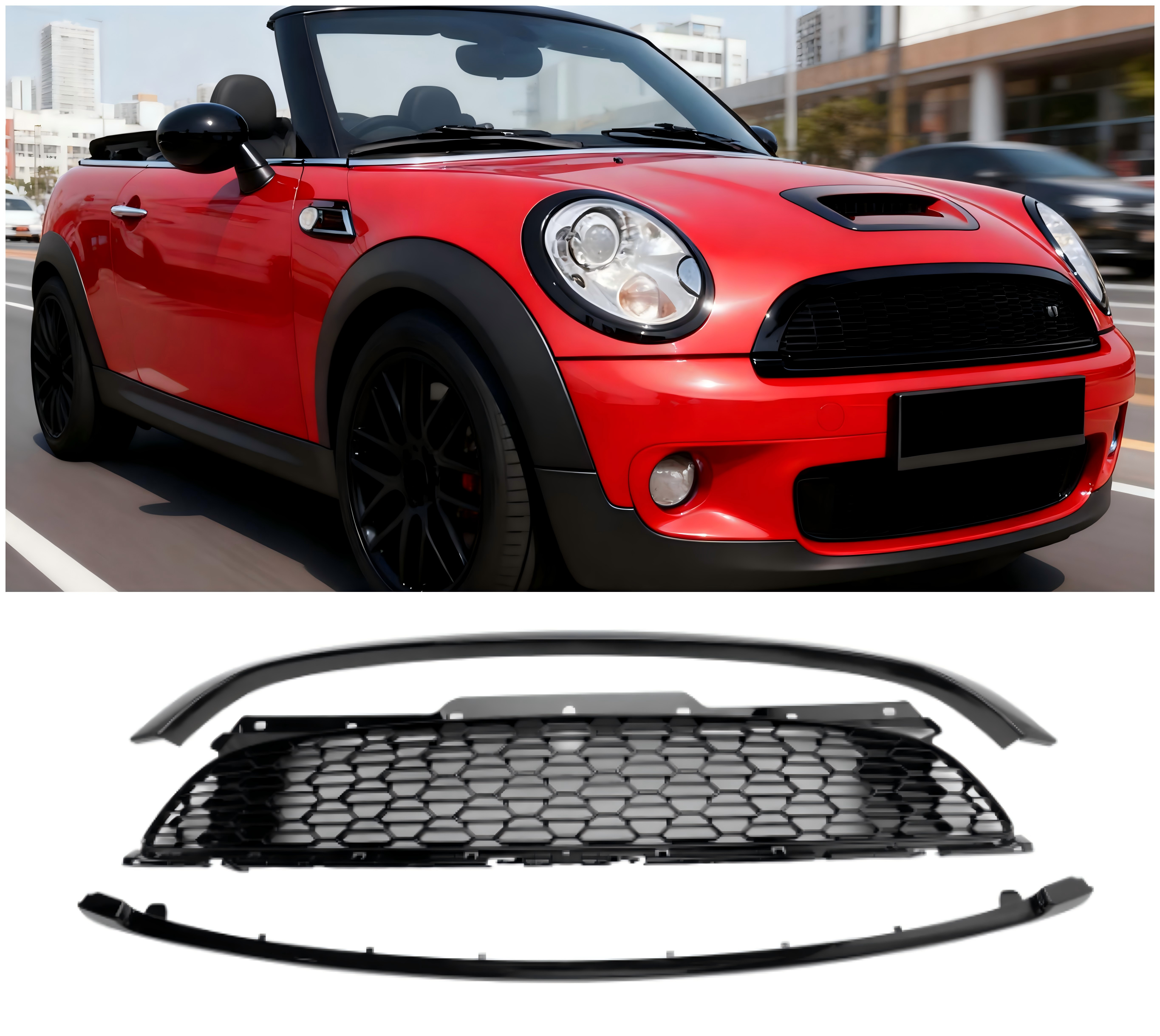 2011-2015 MINI R58 Cooper S & JCW 2-Door Coupe 3PCS Gloss Black Front Grill Grille
