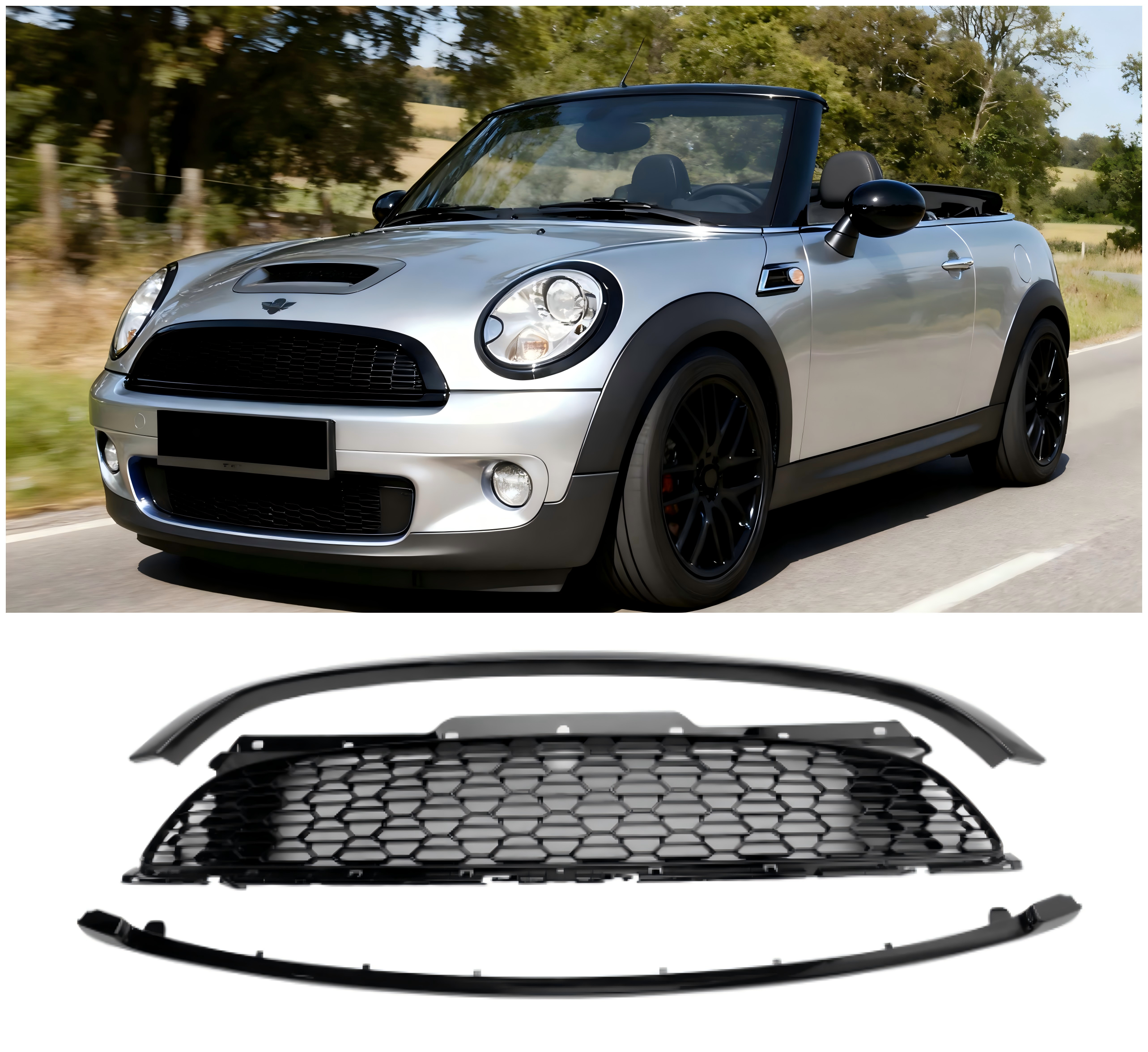 2007-2015 Mini Cooper S R55 R56 R57 R58 R59 JCW Style 3PCS Gloss Black Front Grill Grille