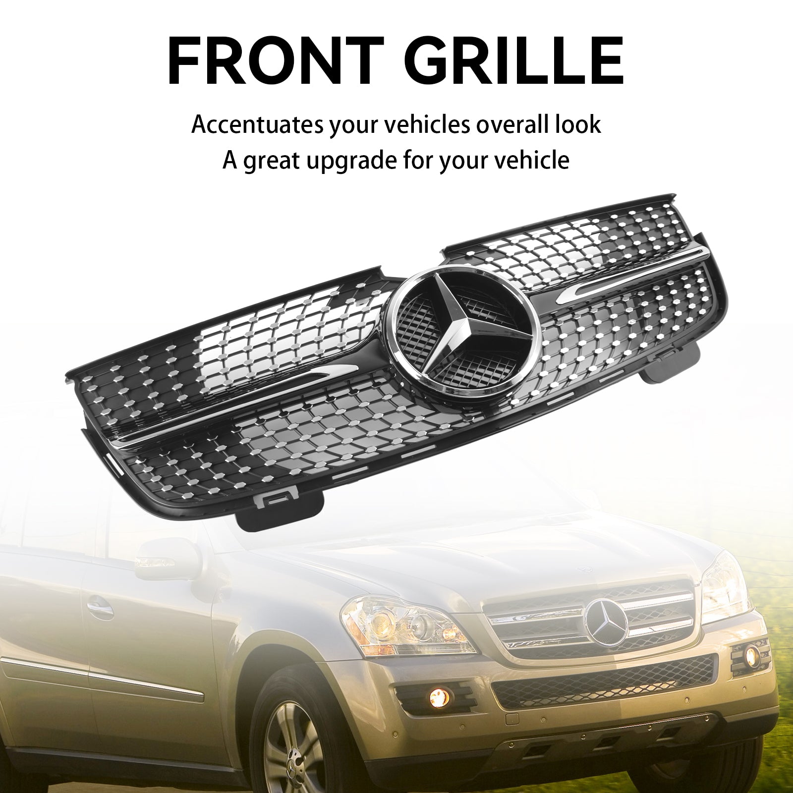 2007 2008 2009 Mercedes Benz GL-Class X164 GL320 GL350 GL450 Diamonds Front Bumper Grille Chrome