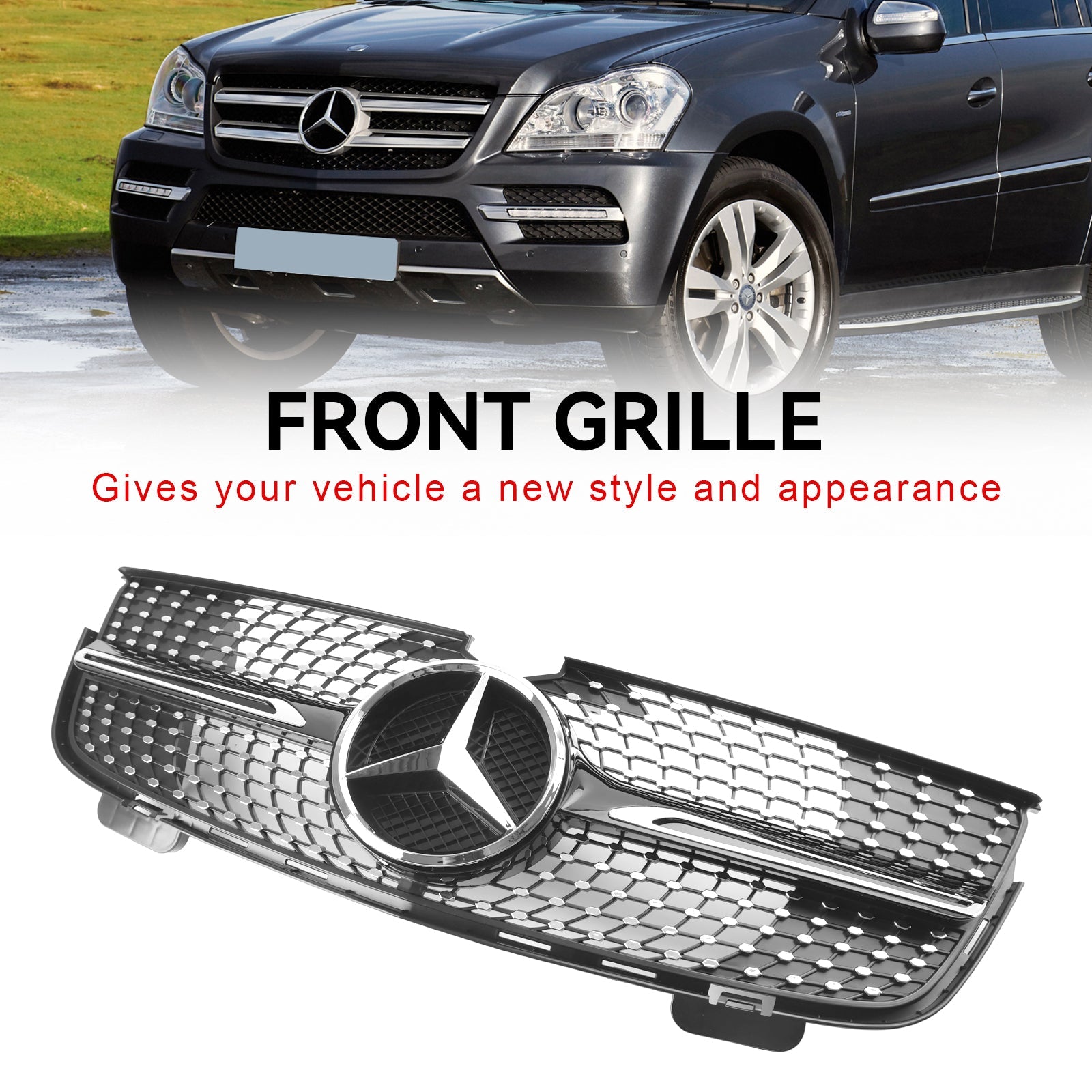 2007 2008 2009 Mercedes Benz GL-Class X164 GL320 GL350 GL450 Diamonds Front Bumper Grille Chrome