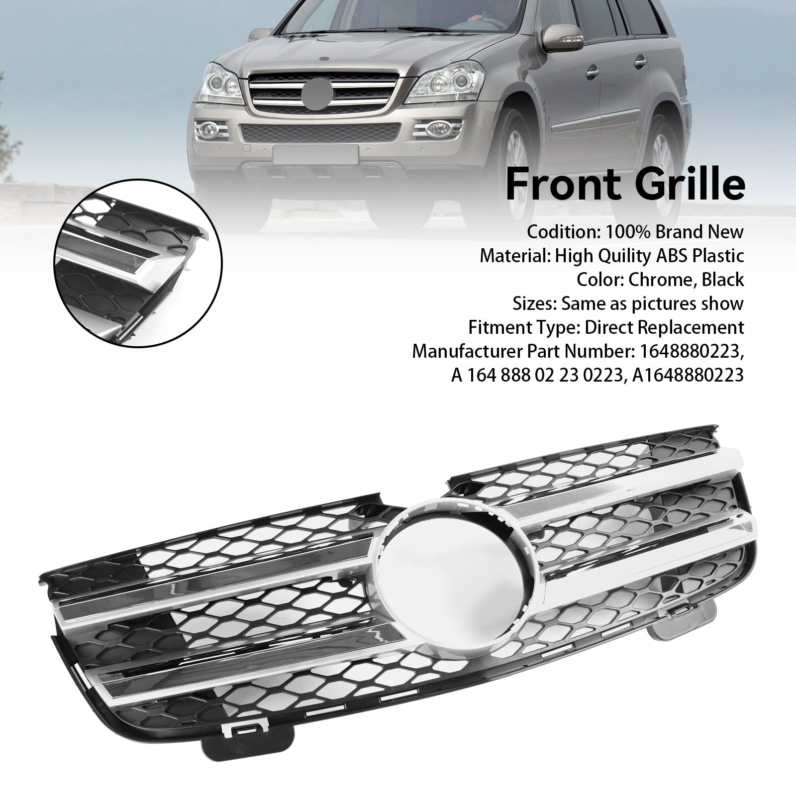 2010-2012 Mercedes Benz GL-Class X164 GL350 Front Bumper Grille Grill Chrome