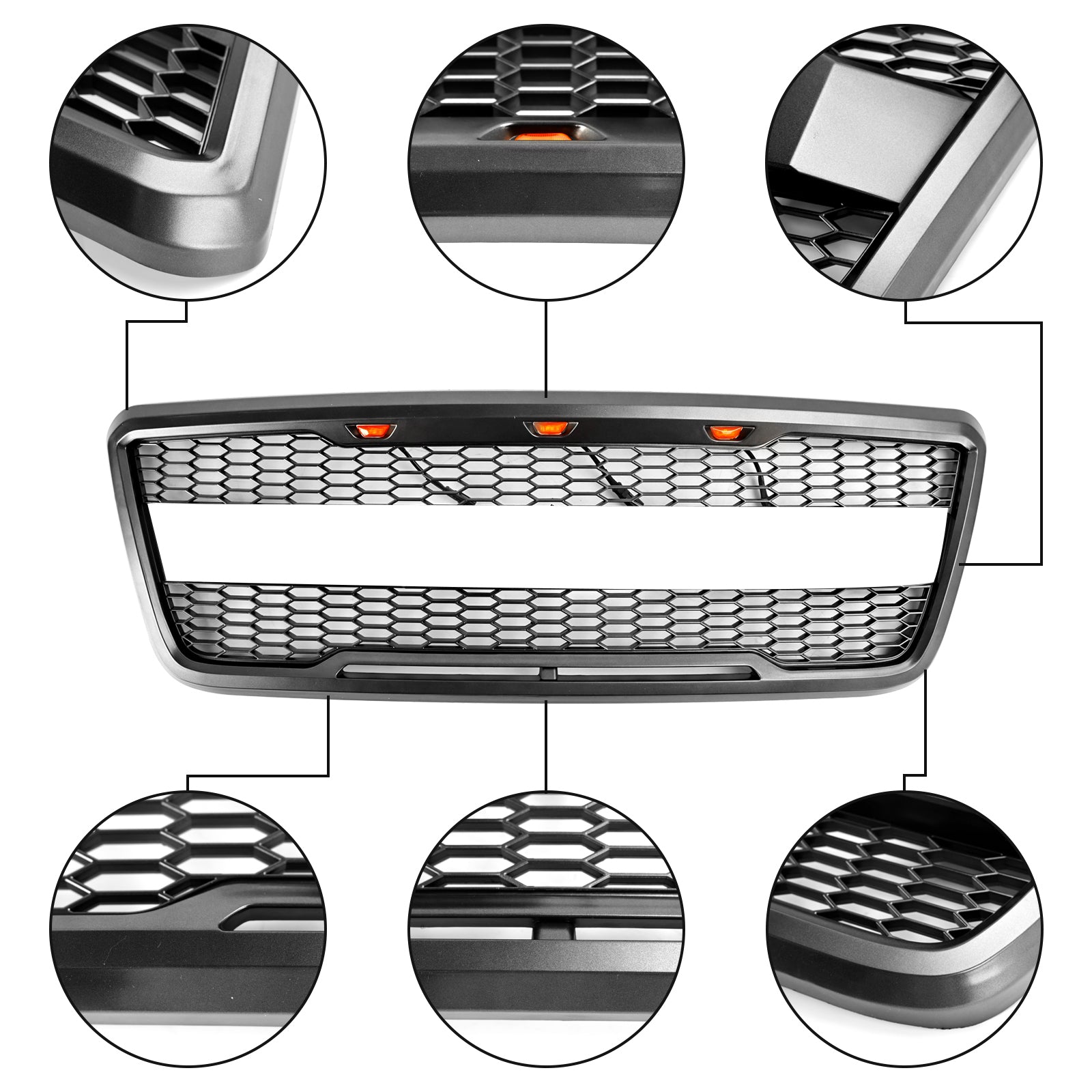2004 2005 2006 2007 2008 Ford F150 Raptor Style Front Mesh Hood Grille Grill With LED