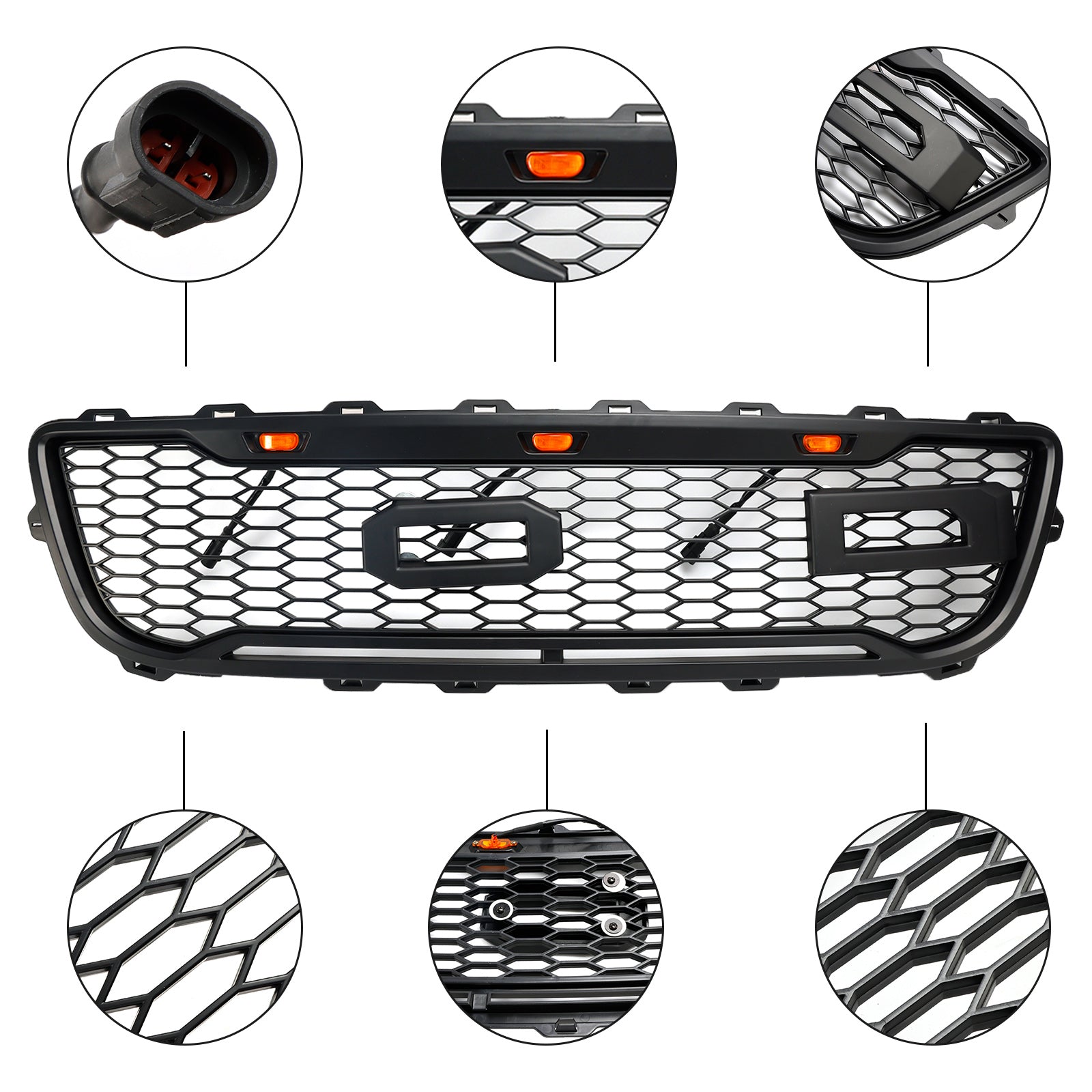 1999-2003 Ford F150 W/ Led Raptor style Matte Black Front Honeycomb Bumper Grille Grill