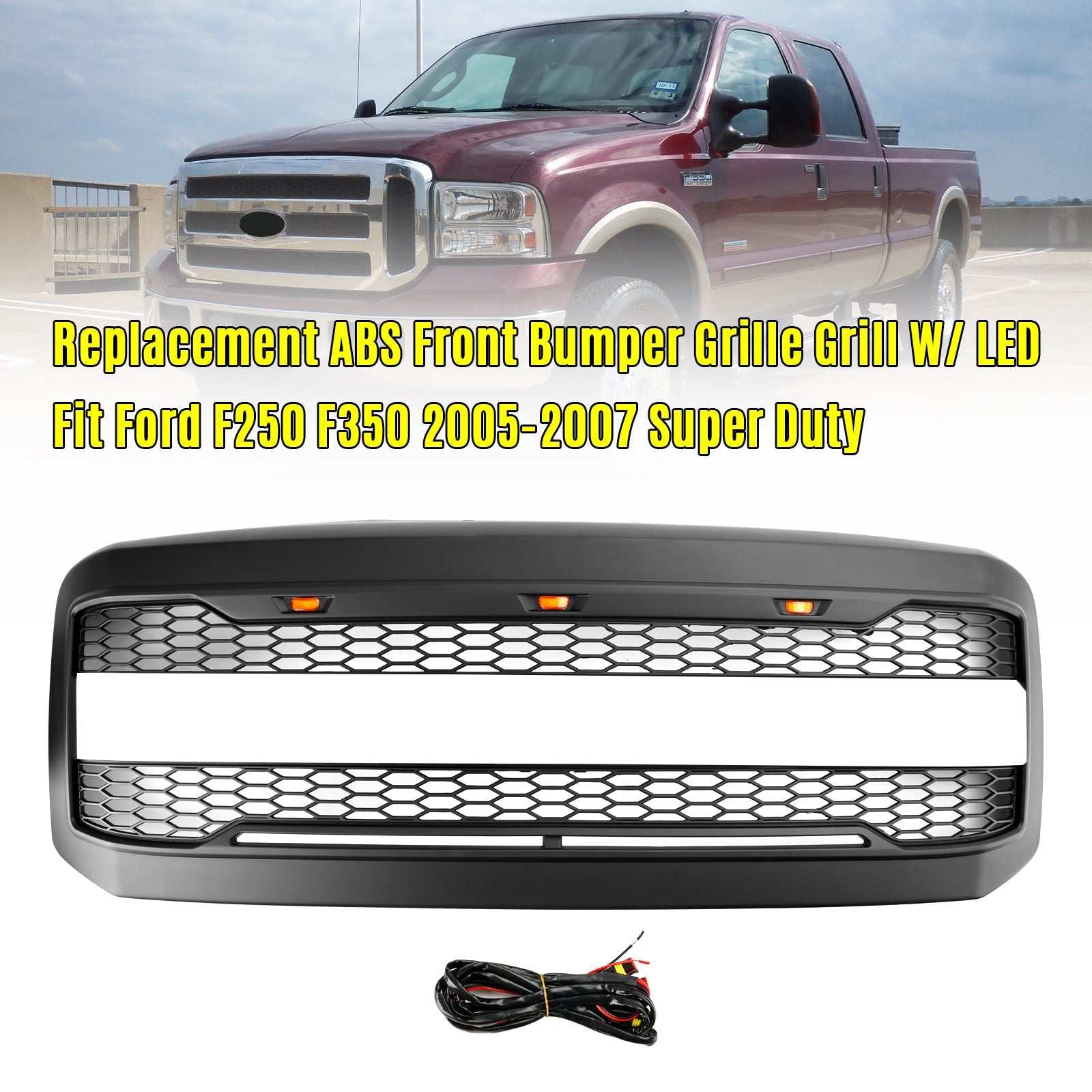 2005 2006 2007 Ford F250 F350 Super Duty W/ LED Front Bumper Grill Grille