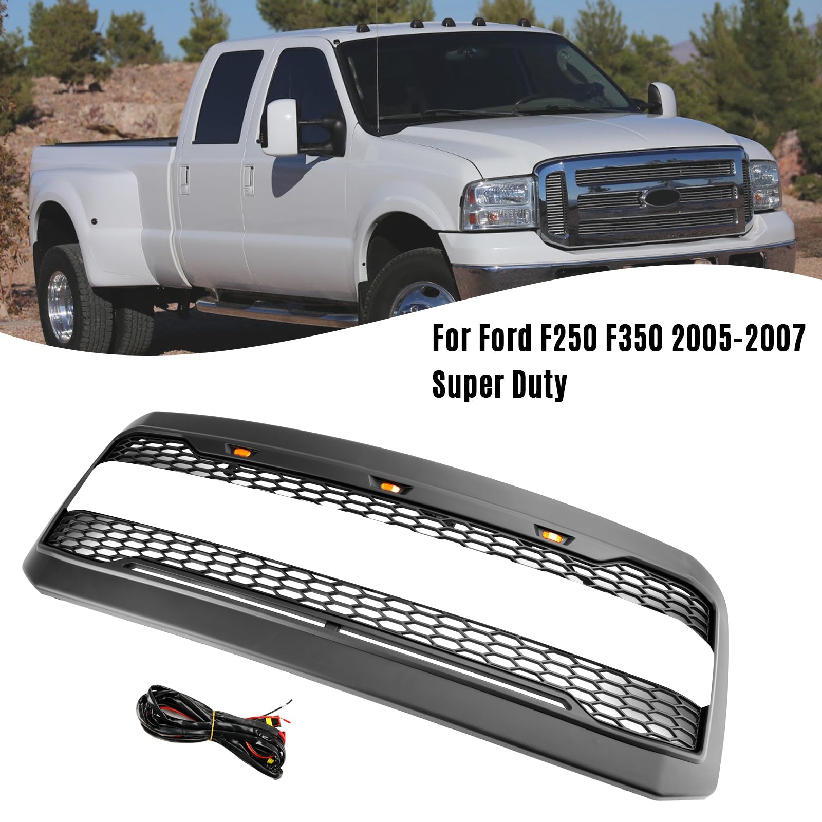 2005 2006 2007 Ford F250 F350 Super Duty W/ LED Front Bumper Grill Grille