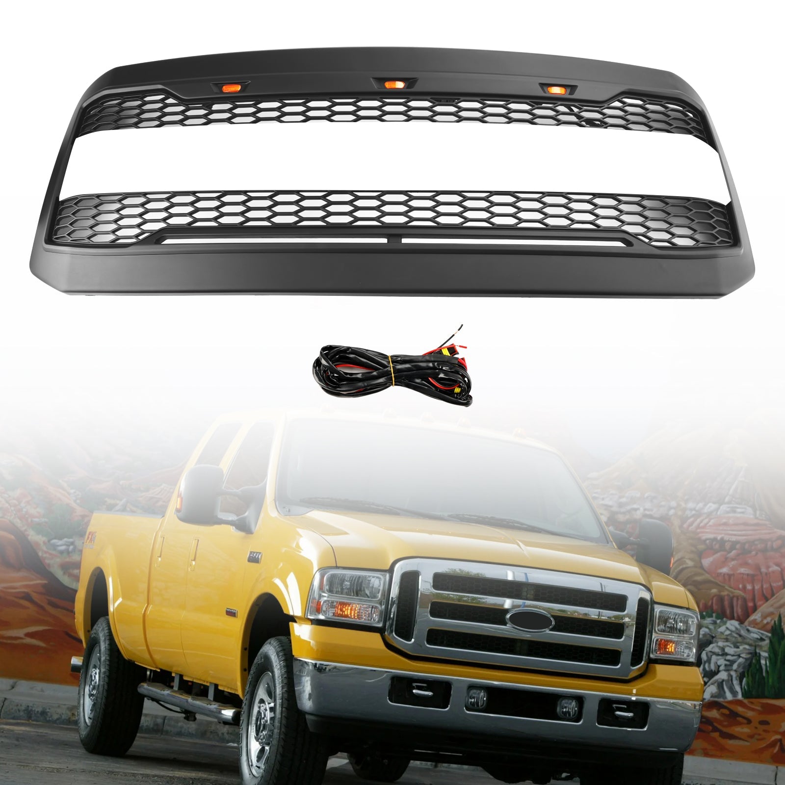 2005 2006 2007 Ford F250 F350 Super Duty W/ LED Front Bumper Grill Grille
