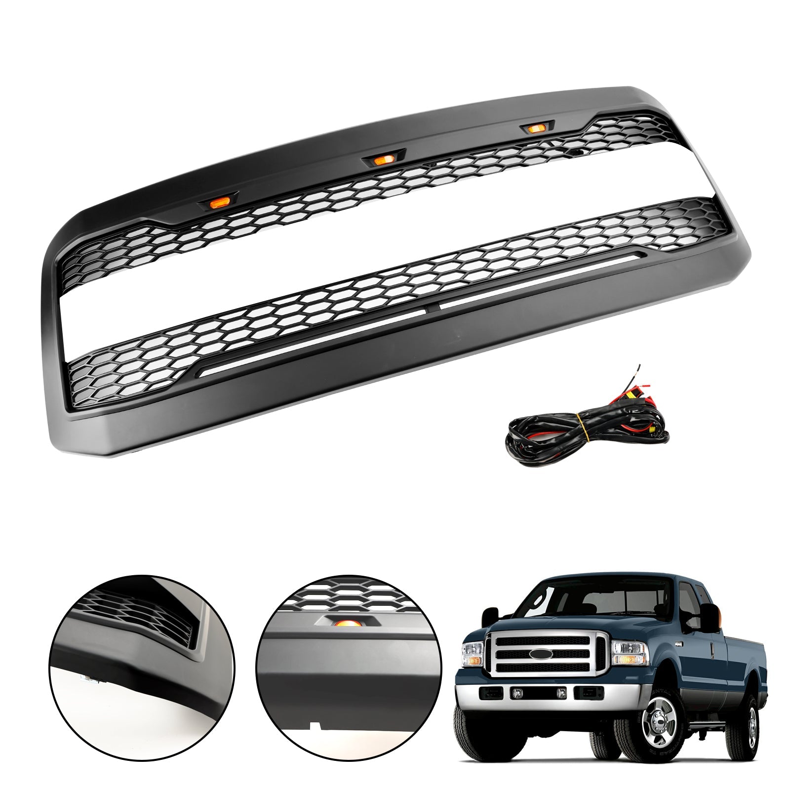 2005-2007 Ford F250 F350 Super Duty W/ LED Front Bumper Grill Grille