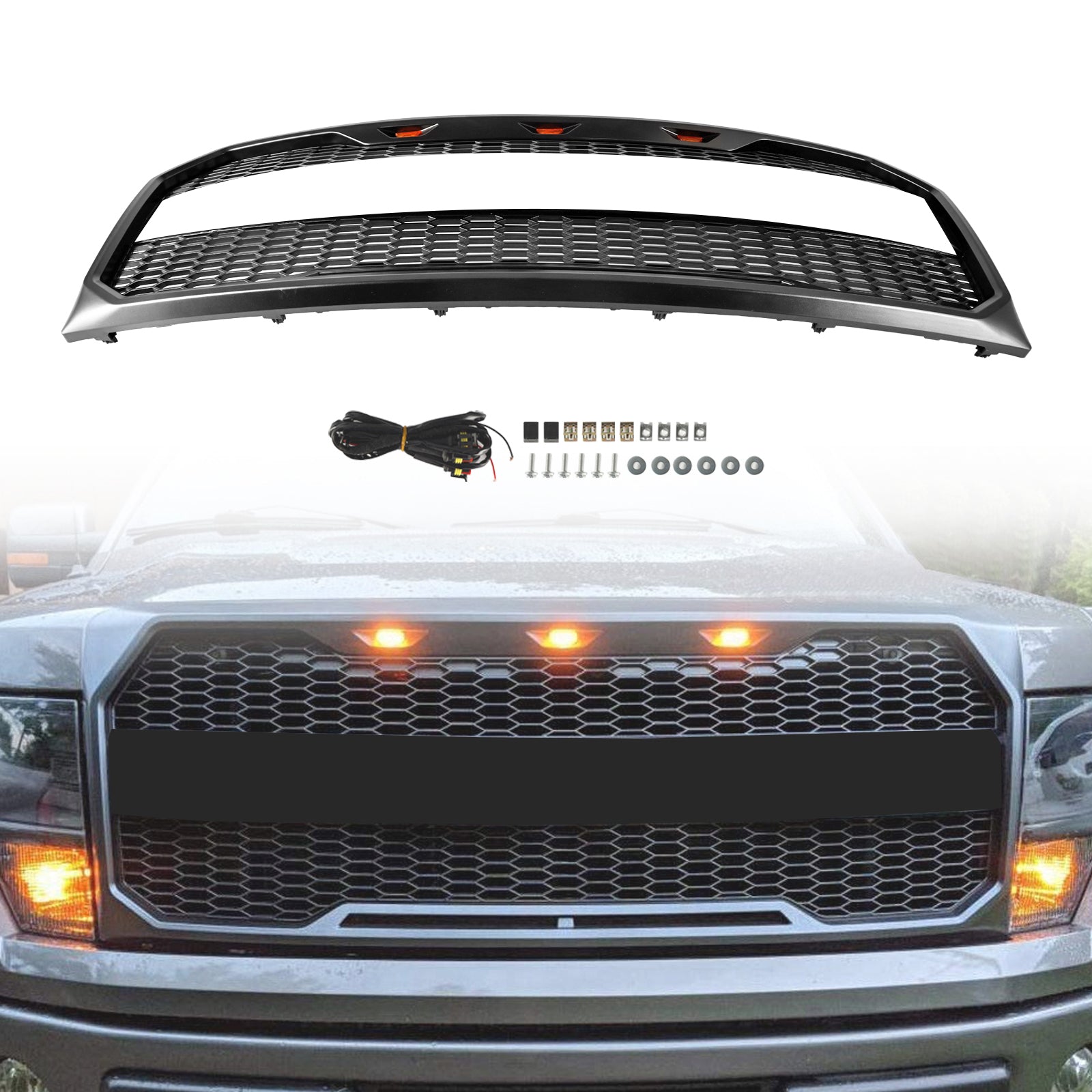 2009-2014 Ford F150 With LED Raptor Style Front Bumper Grille Grill