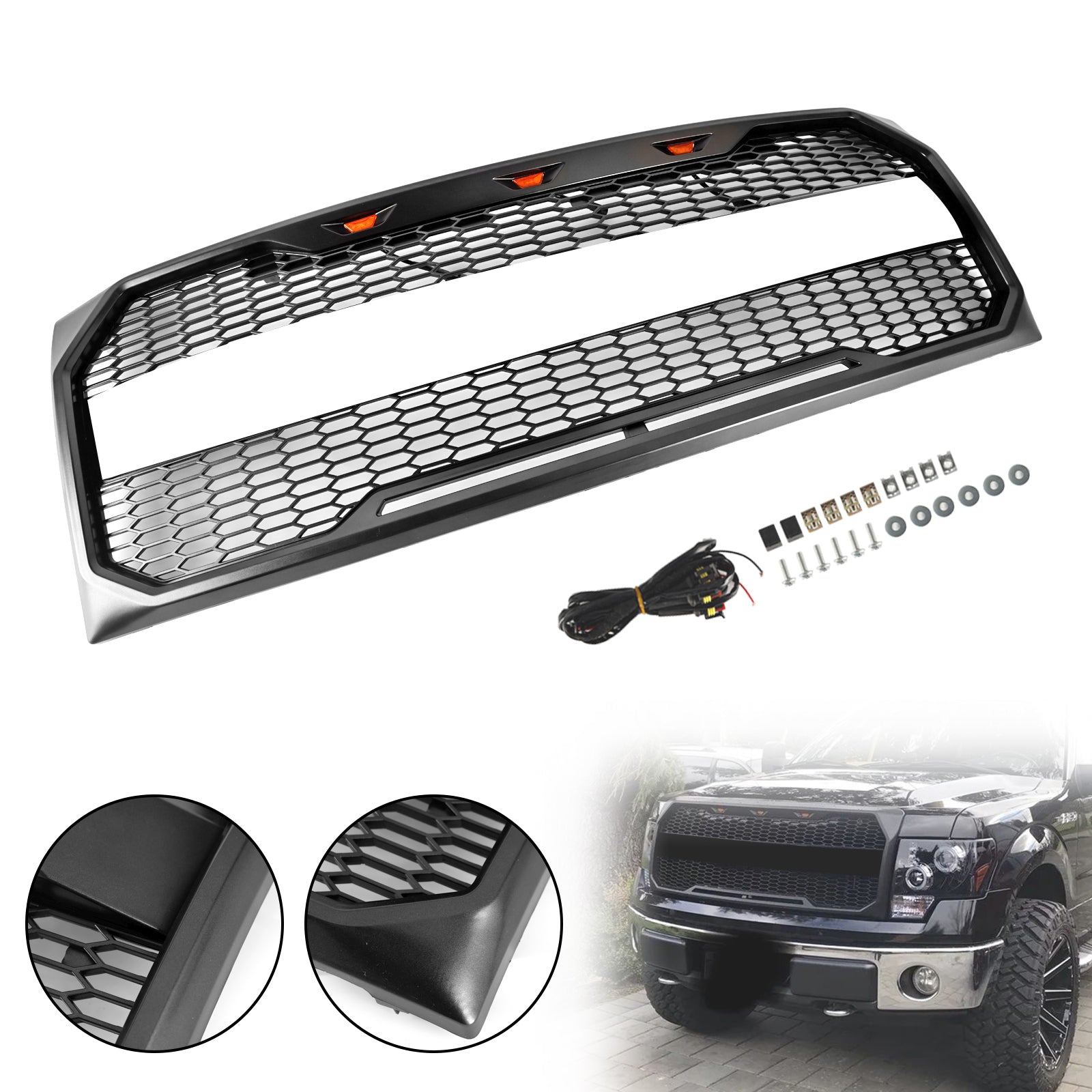 2009-2014 Ford F150 With LED Raptor Style Front Bumper Grille Grill