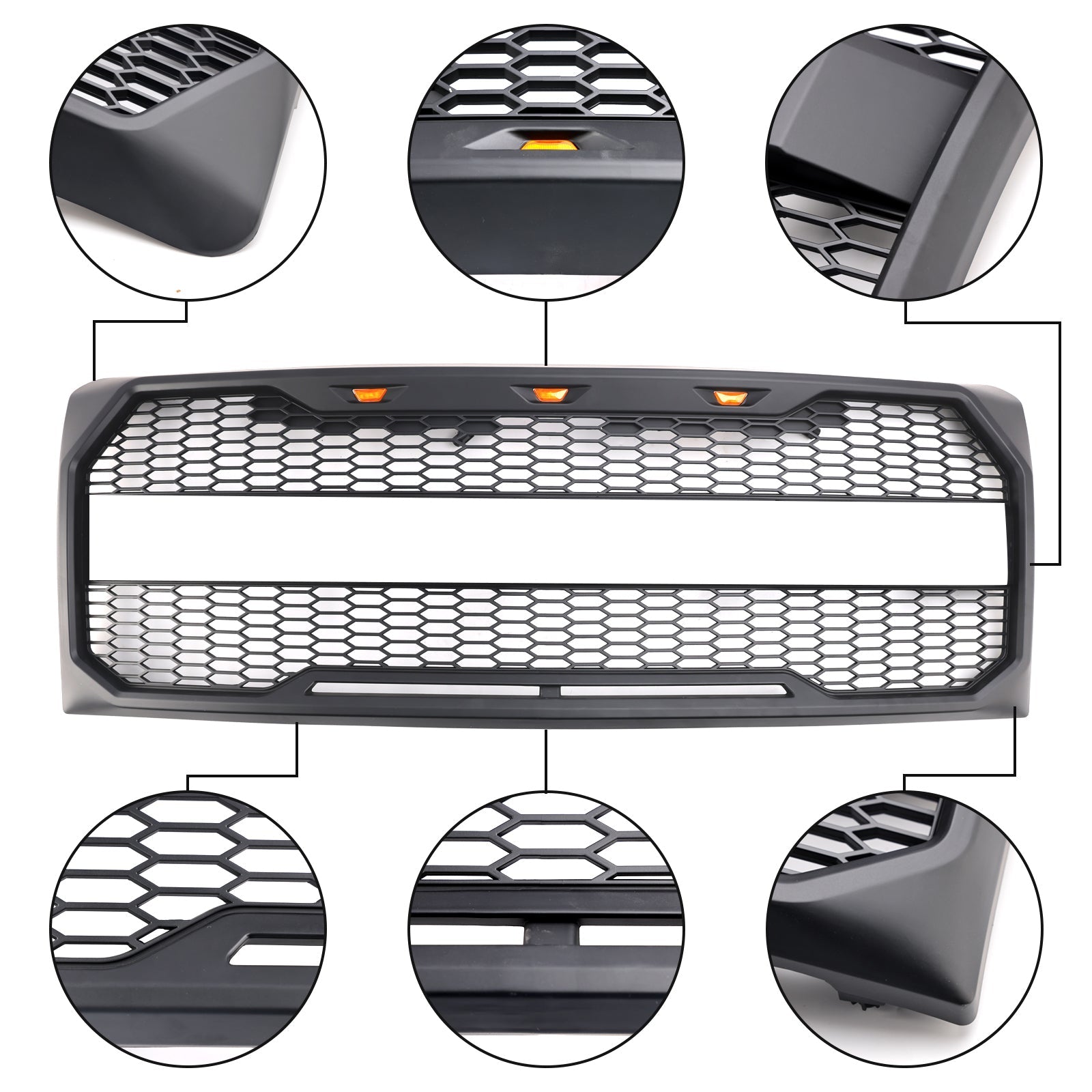 2009-2014 Ford F150 Raptor Style Front Bumper Grille Grill With LED Black