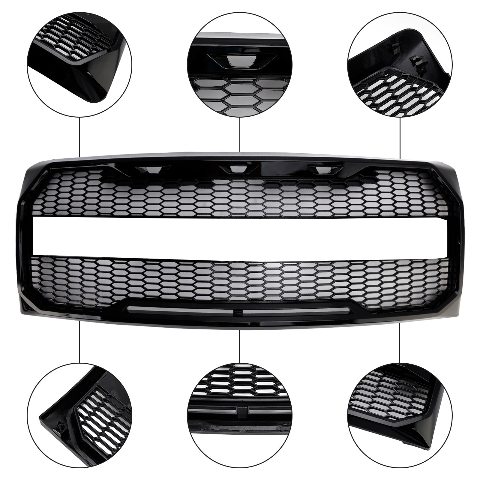 2009-2014 Ford F150 Gloss Black Raptor Style Front Bumper Grille Grill