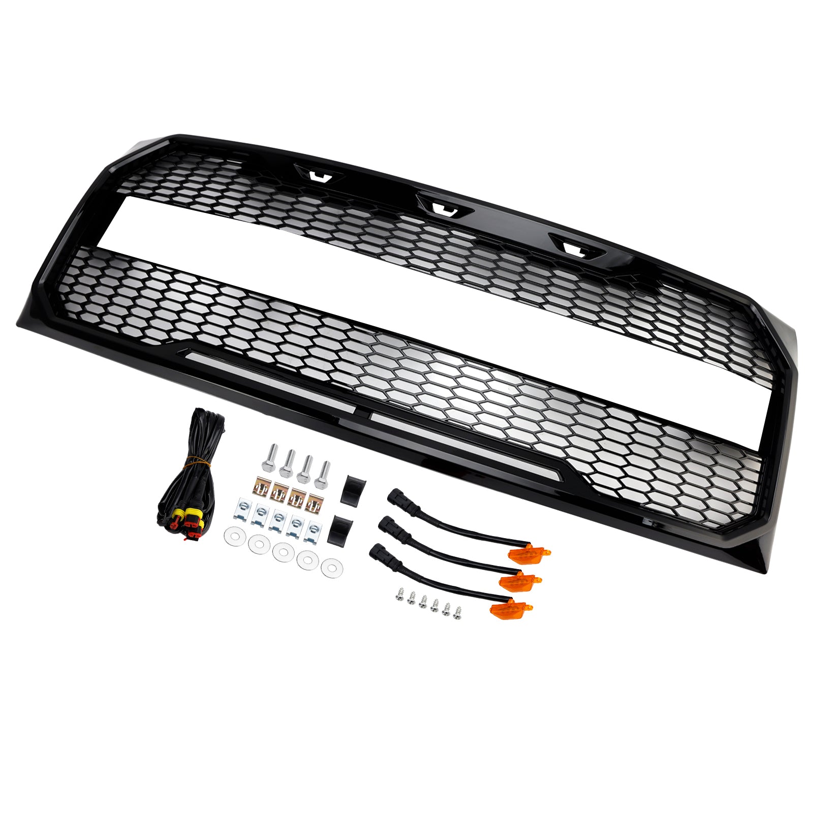 2009-2014 Ford F150 Gloss Black Raptor Style Front Bumper Grille Grill