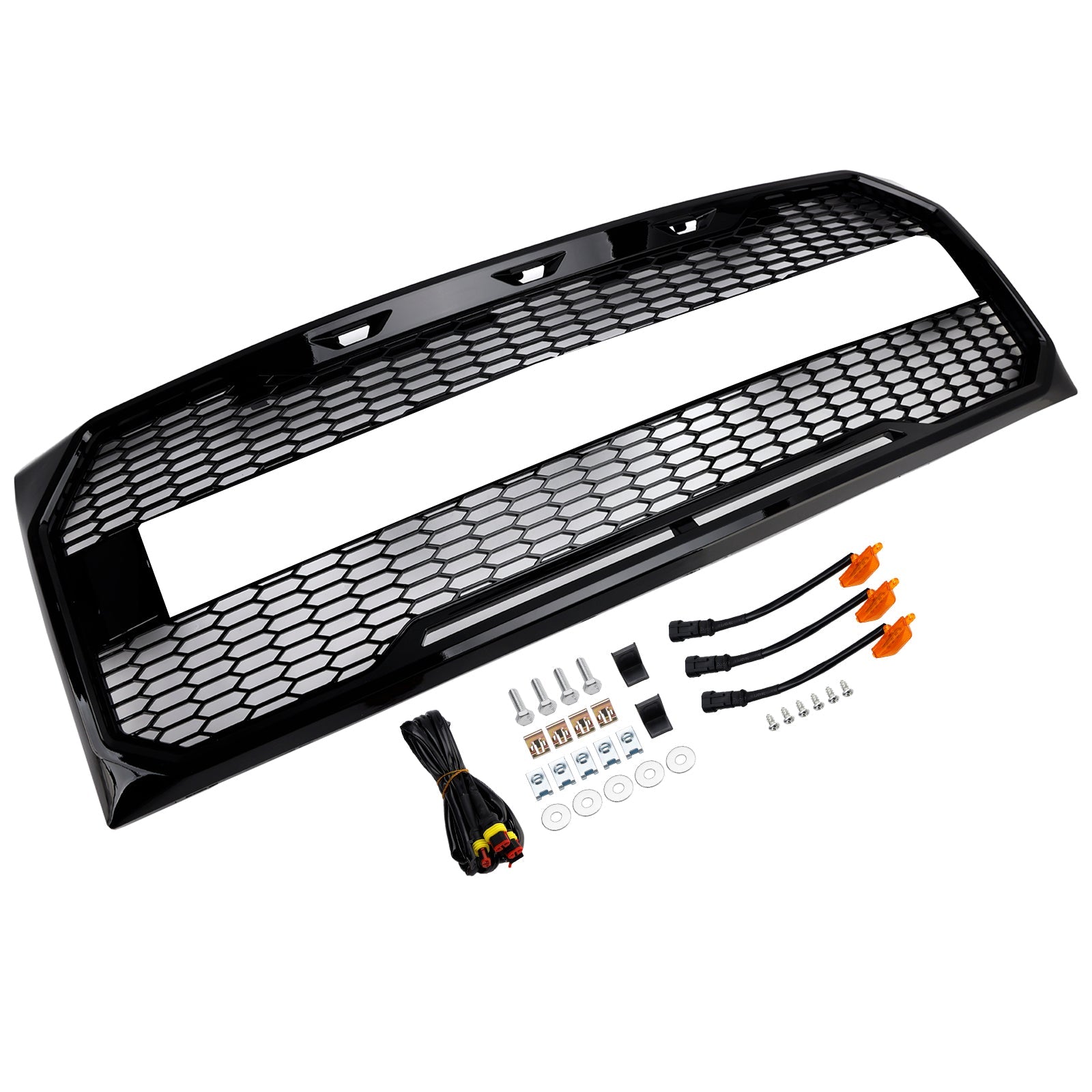 2009-2014 Ford F150 Gloss Black Raptor Style Front Bumper Grille Grill