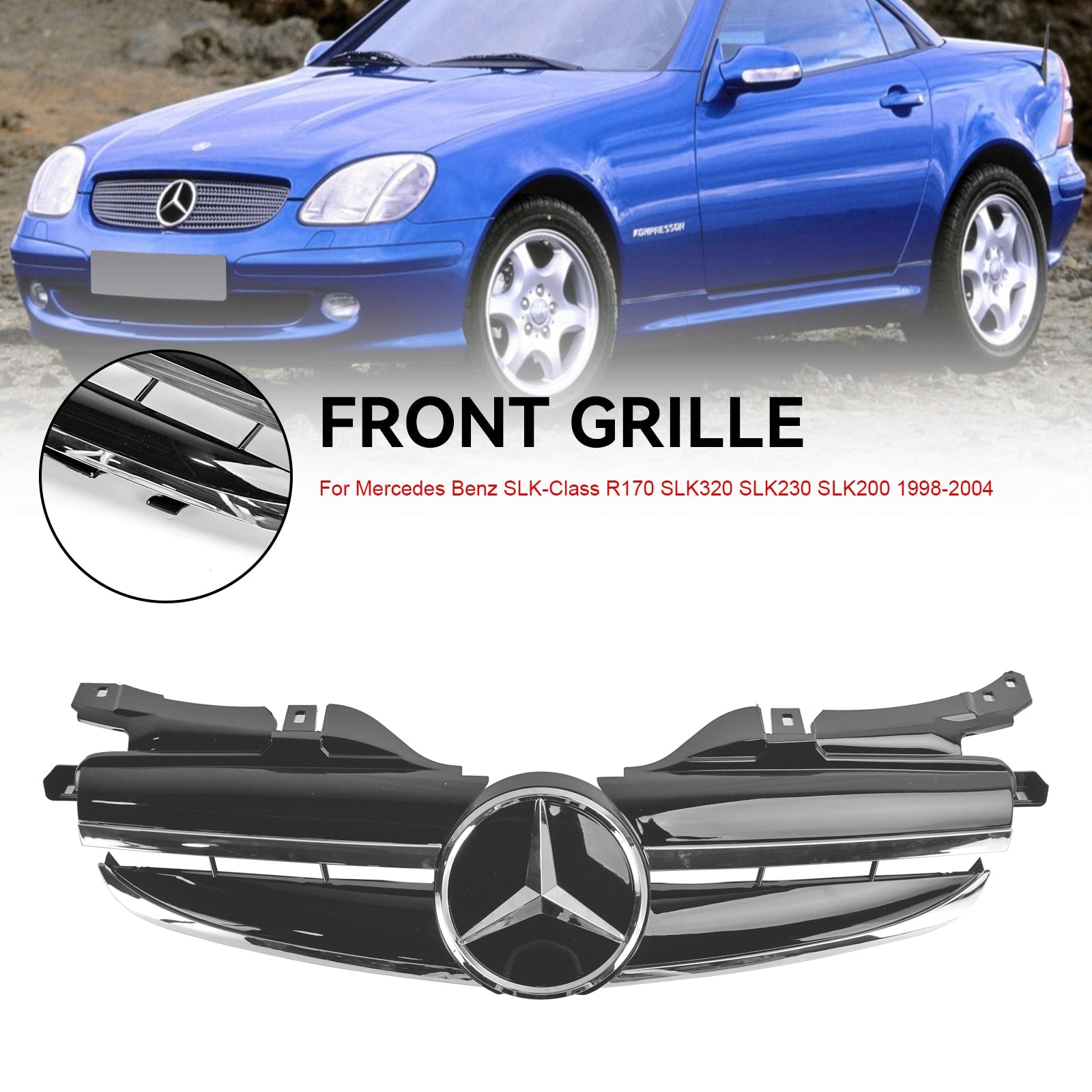 1998 1999 2000 2001 2002 2003 2004 Mercedes Benz SLK-Class R170 SLK320 SLK230 SLK200 Front Bumper Grille Grill