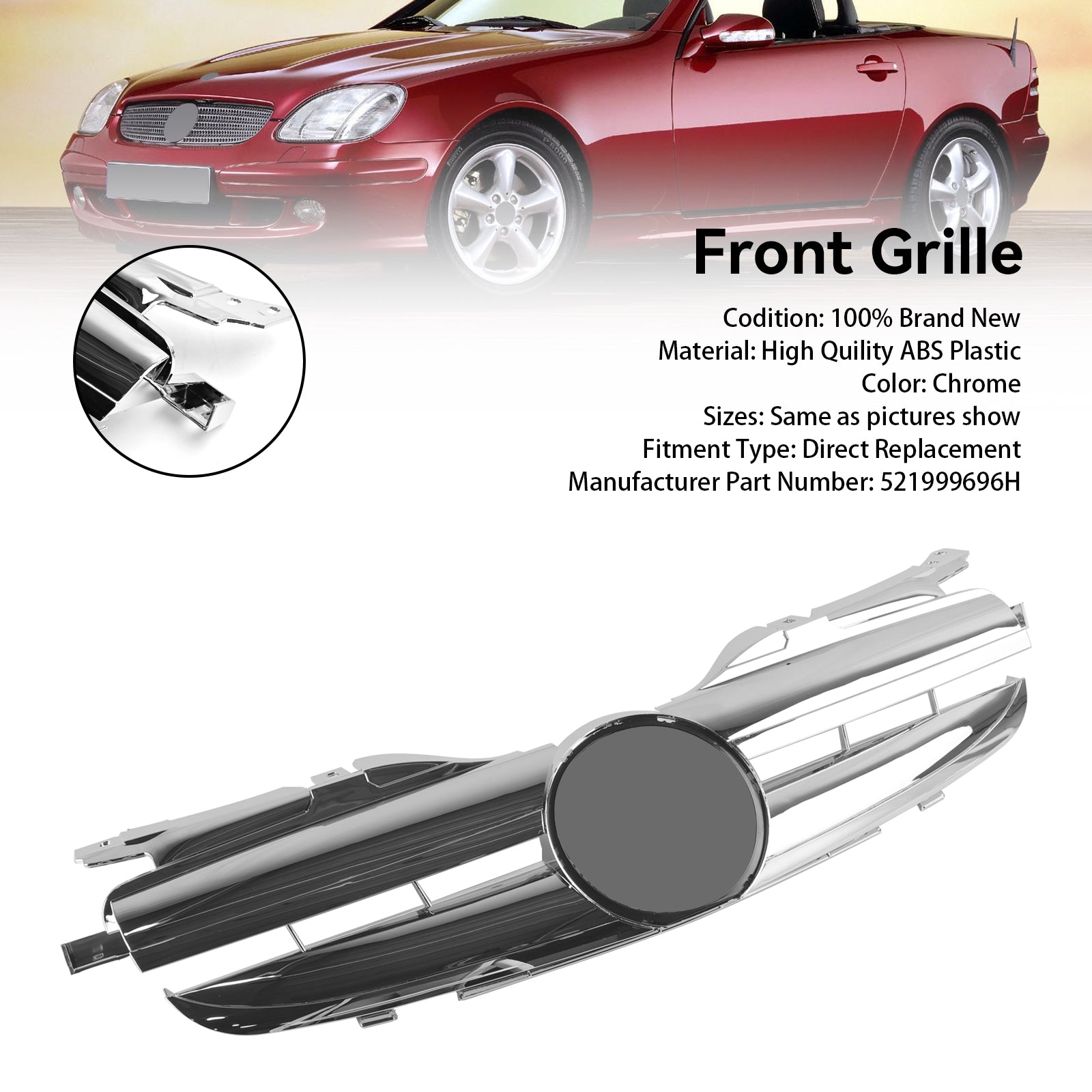 1998 1999 2000 2001 2002 2003 2004 SLK-Class R170 SLK320 SLK230 SLK200 Mercedes Benz Front Bumper Grill Grille