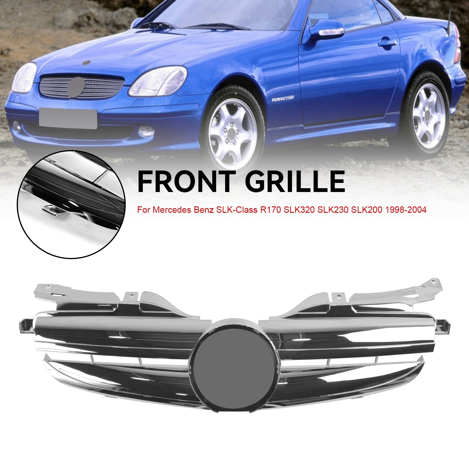 1998 1999 2000 2001 2002 2003 2004 SLK-Class R170 SLK320 SLK230 SLK200 Mercedes Benz Front Bumper Grill Grille