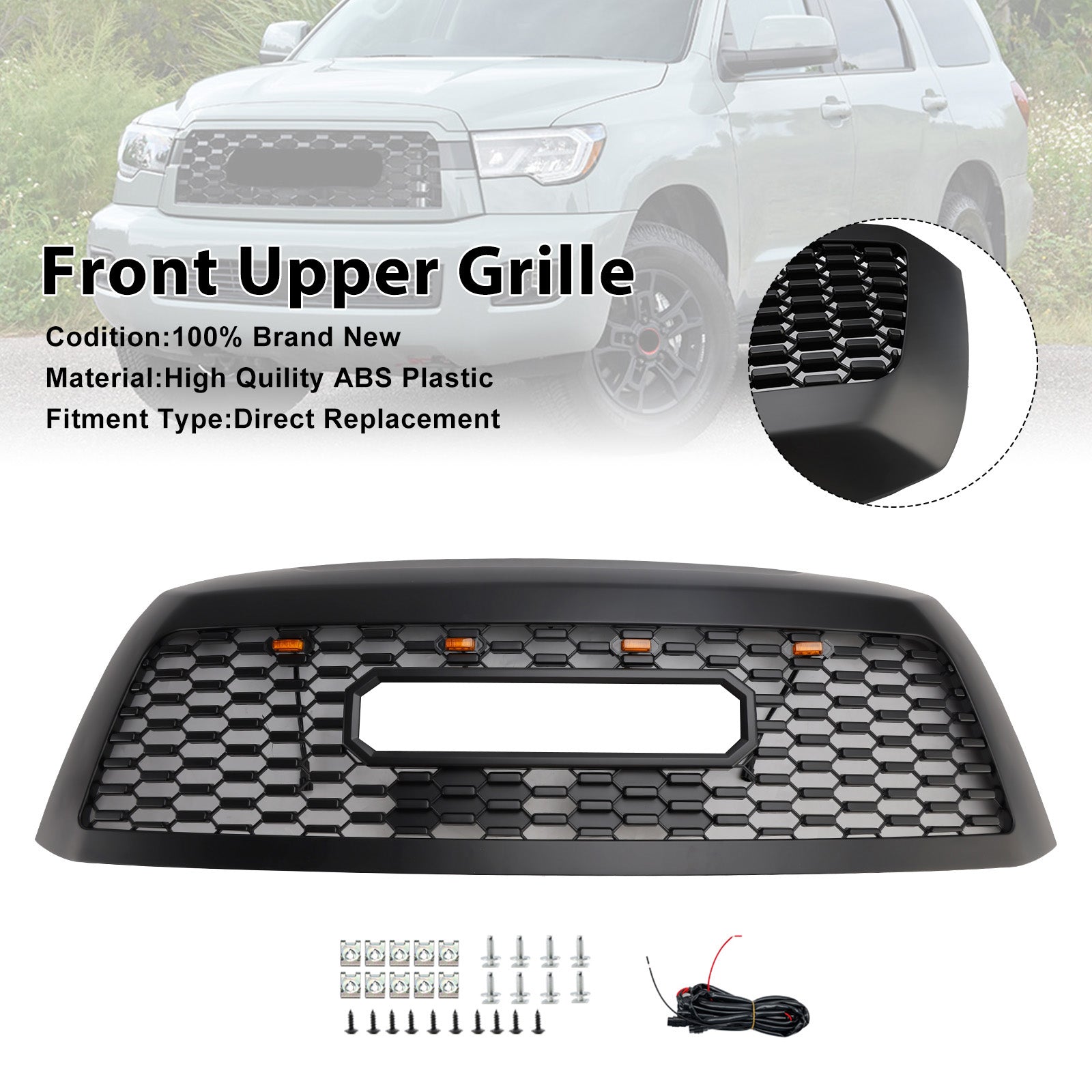 2008-2018 Toyota Sequoia With Led Matte Black Front Bumper Grill Grille