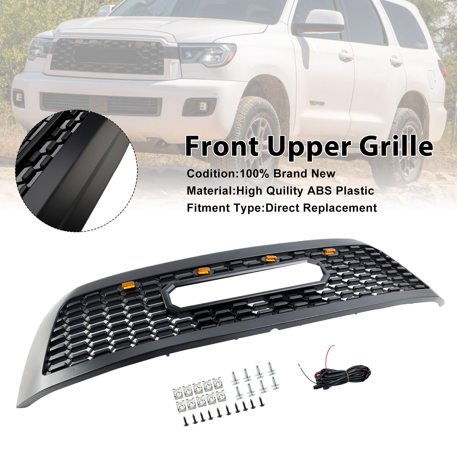 2008-2018 Toyota Sequoia With Led Matte Black Front Bumper Grill Grille