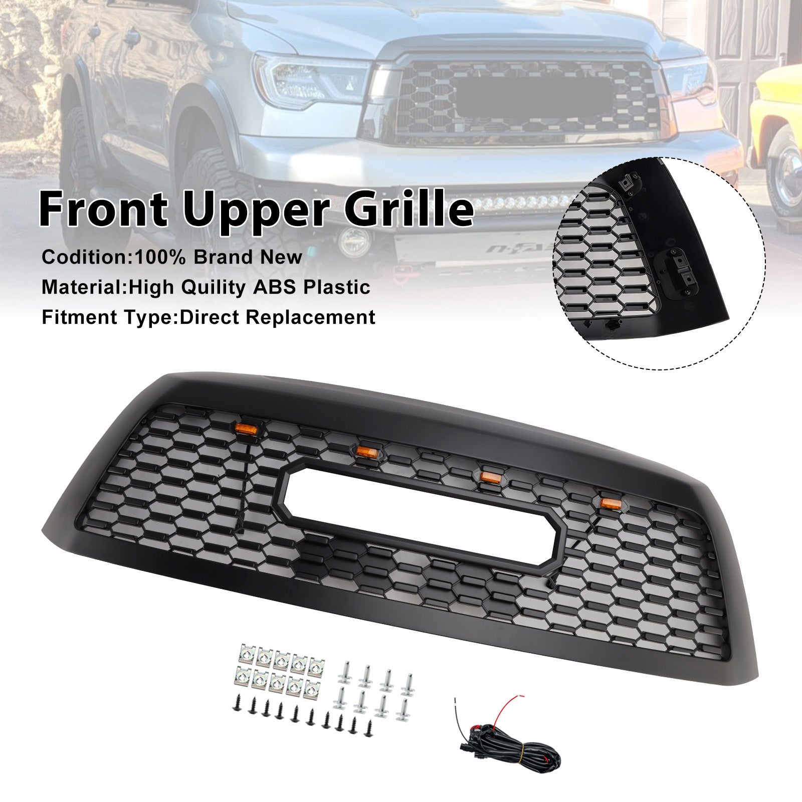 2008-2018 Toyota Sequoia With Led Matte Black Front Bumper Grill Grille