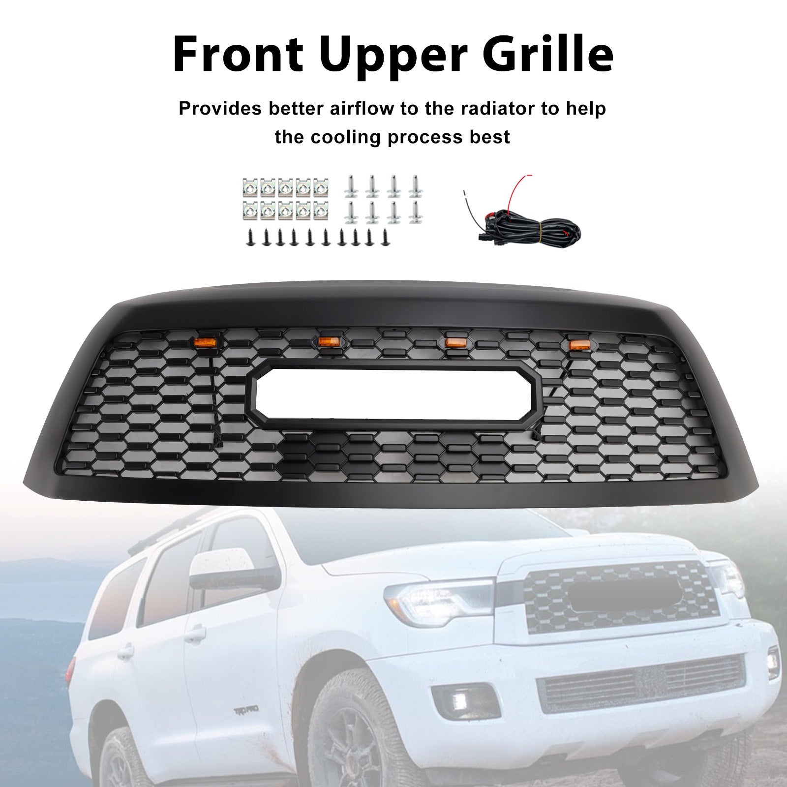 2008-2018 Toyota Sequoia With Led Matte Black Front Bumper Grill Grille